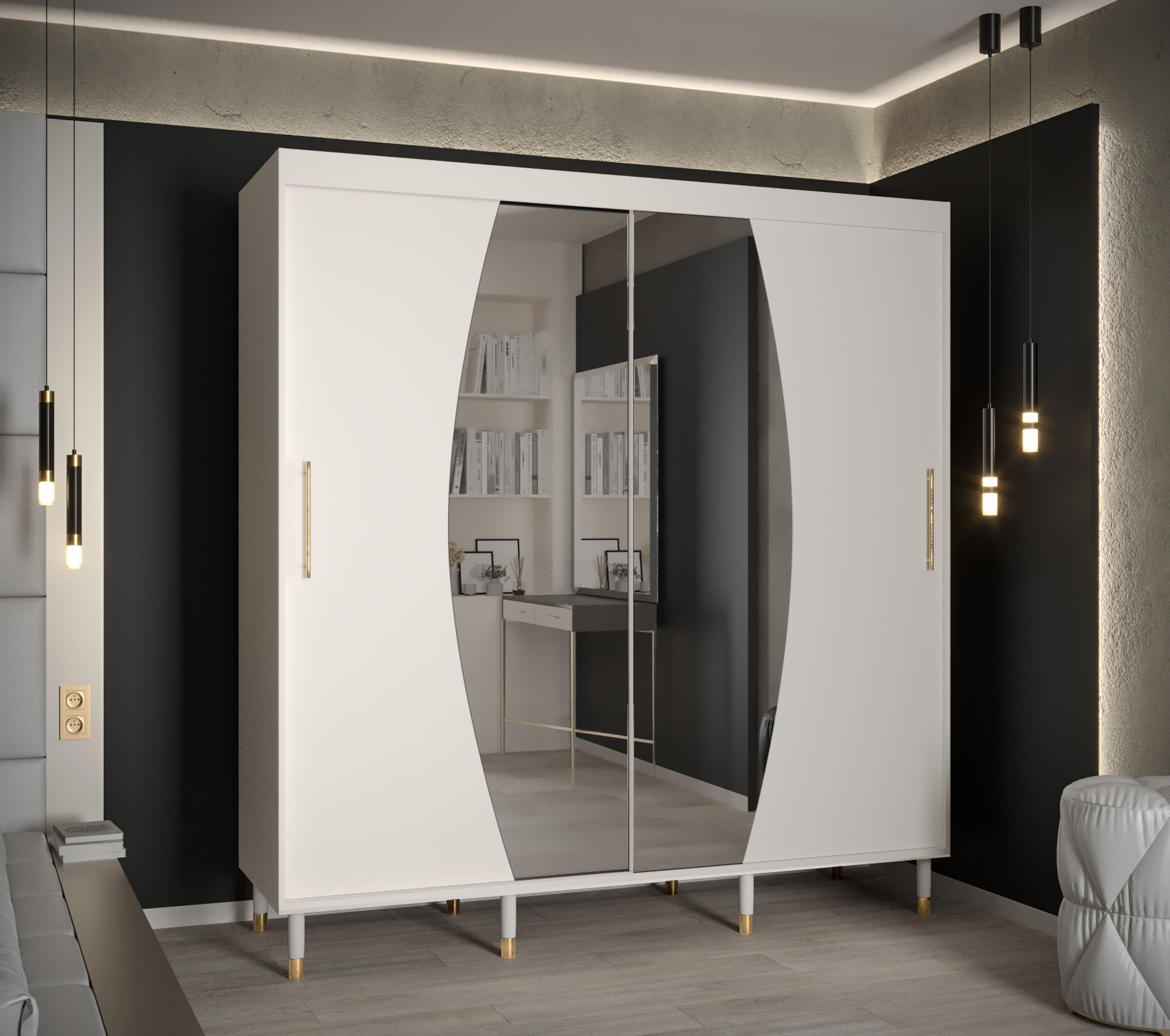 Šatní skříň Abi Calipso Ely Barva korpusu: Bílá, Rozměry: 200 cm, Dveře: Ely - bílá + zrcadlo - Bílá