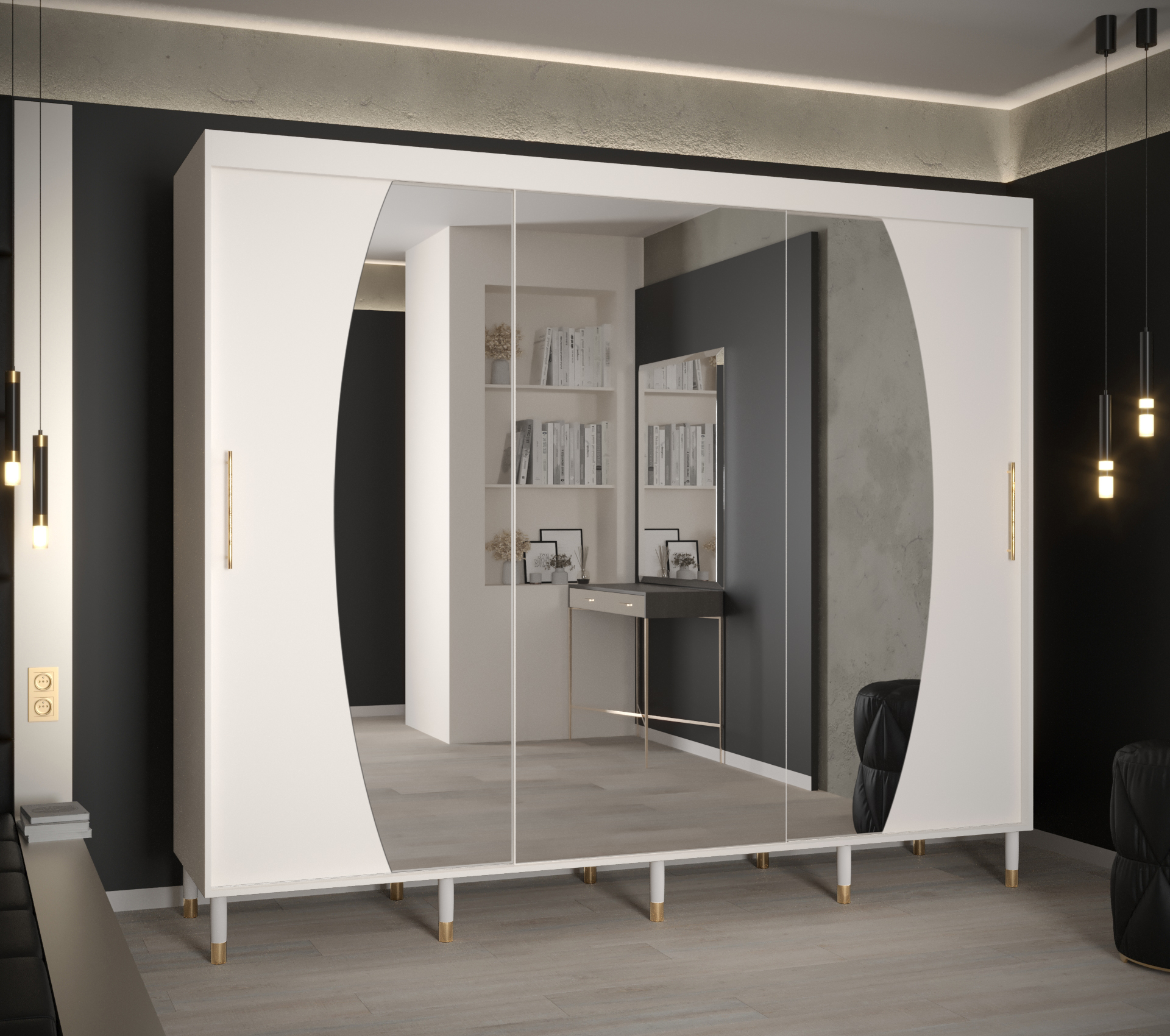 Šatní skříň Abi Calipso Ely Barva korpusu: Bílá, Rozměry: 250 cm, Dveře: Ely - bílá + zrcadlo - Bílá