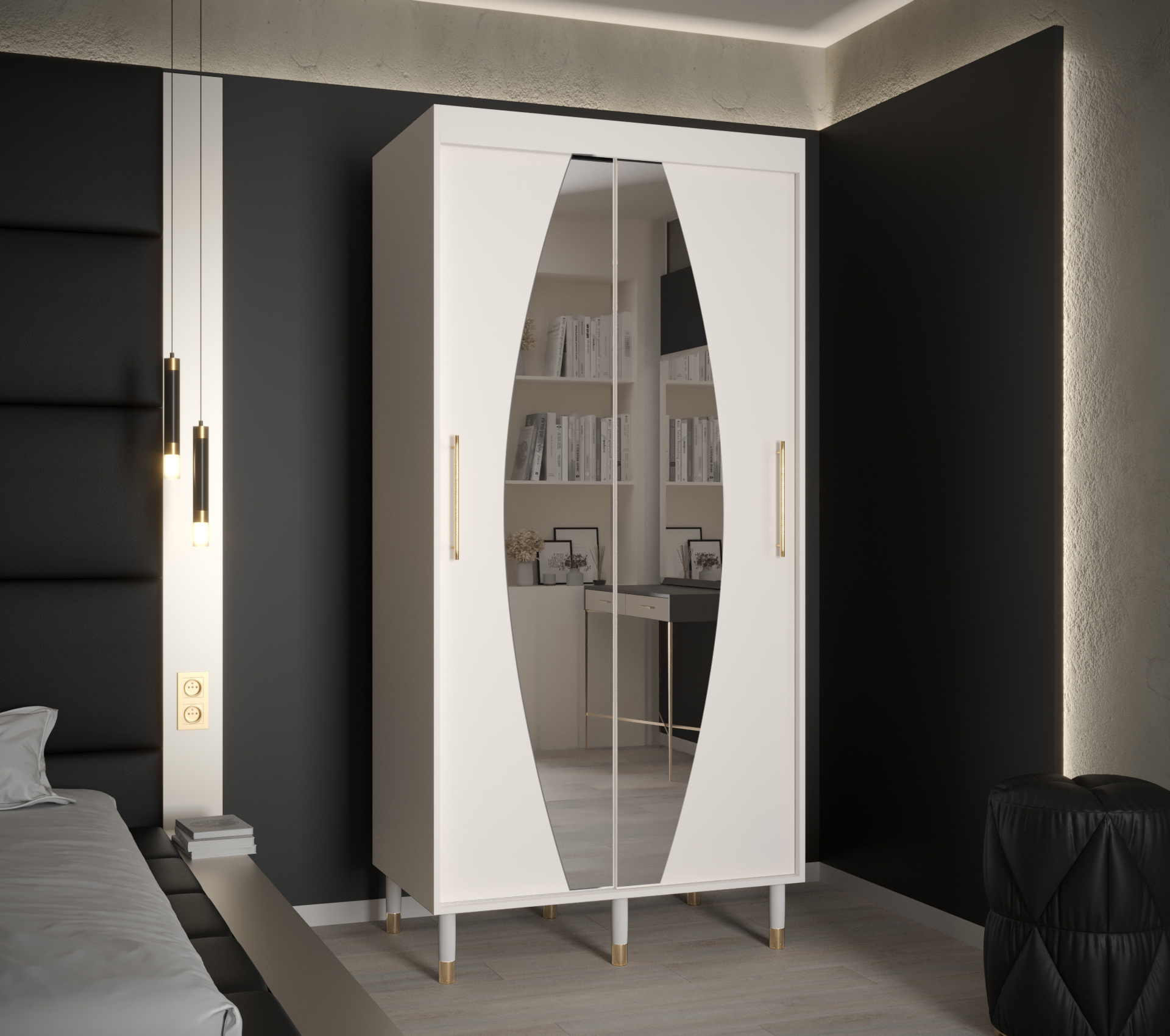 Šatní skříň Abi Calipso Ely Barva korpusu: Bílá, Rozměry: 100 cm, Dveře: Ely - bílá + zrcadlo - Bílá