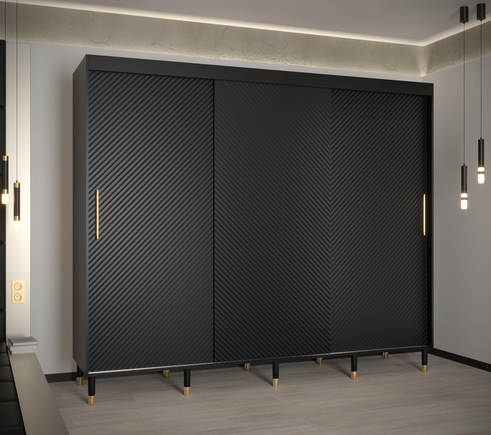 Šatní skříň Abi Calipso Jodelka 1 Barva korpusu: Černá, Rozměry: 250 cm, Dveře: Černá - bez zrcadla 