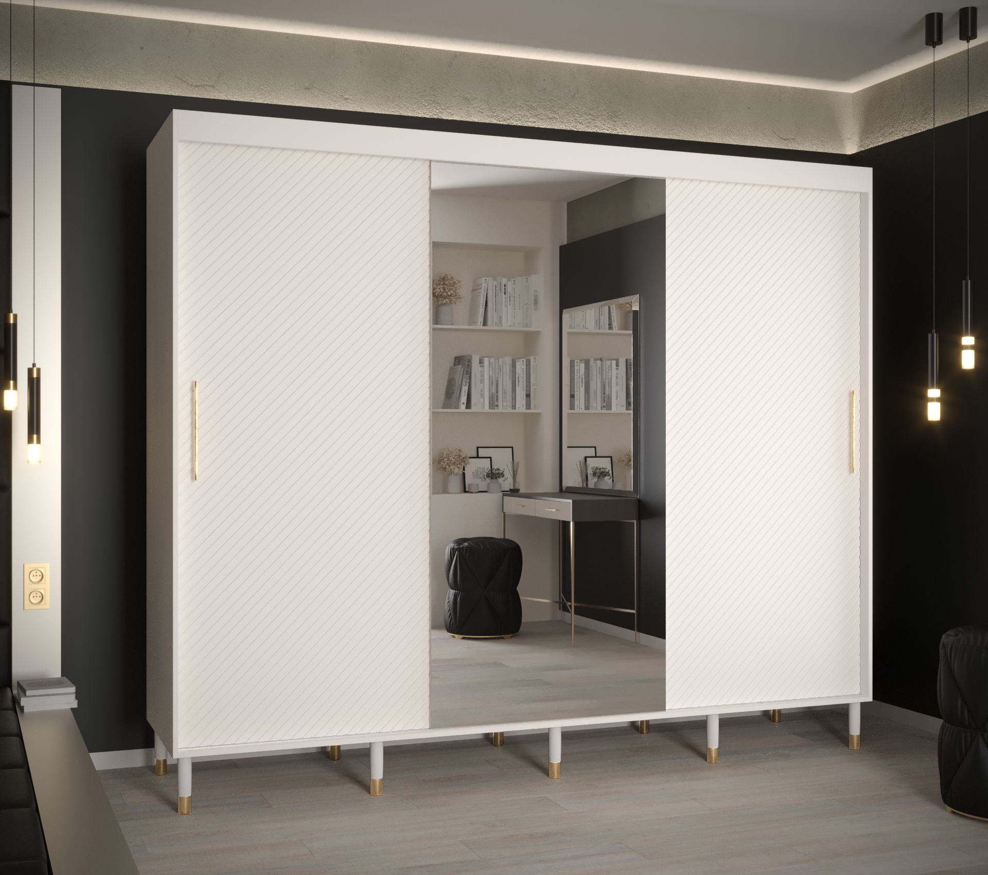 Šatní skříň Abi Calipso Jodelka 2 Barva korpusu: Bílá, Rozměry: 250 cm, Dveře: Bílá + zrcadlo - Bílá