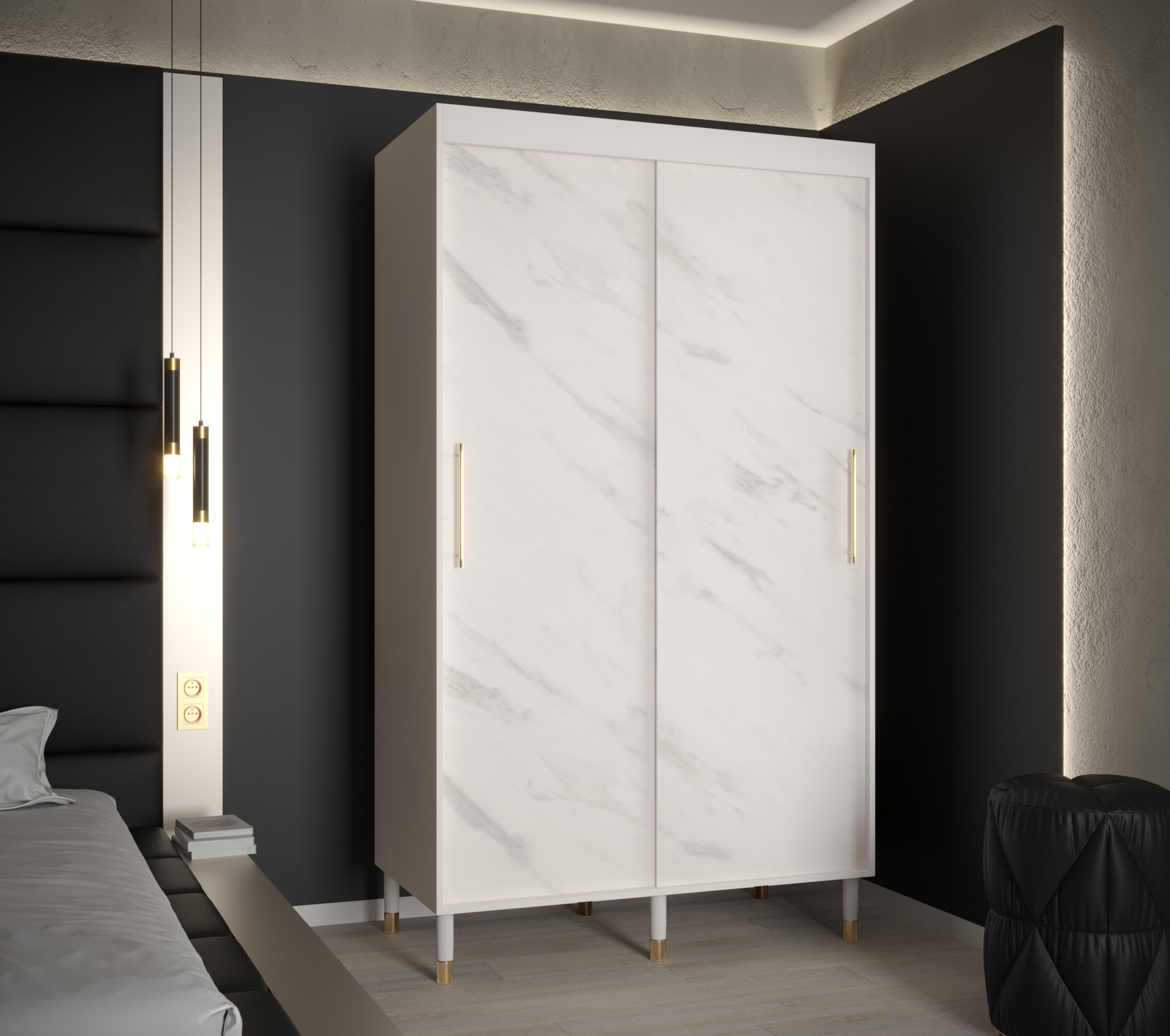 Šatní skříň Abi Calipso Marmur Barva korpusu: Bílá, Rozměry: 120 cm, Dveře: Bílý Marmur - bez zrcadl