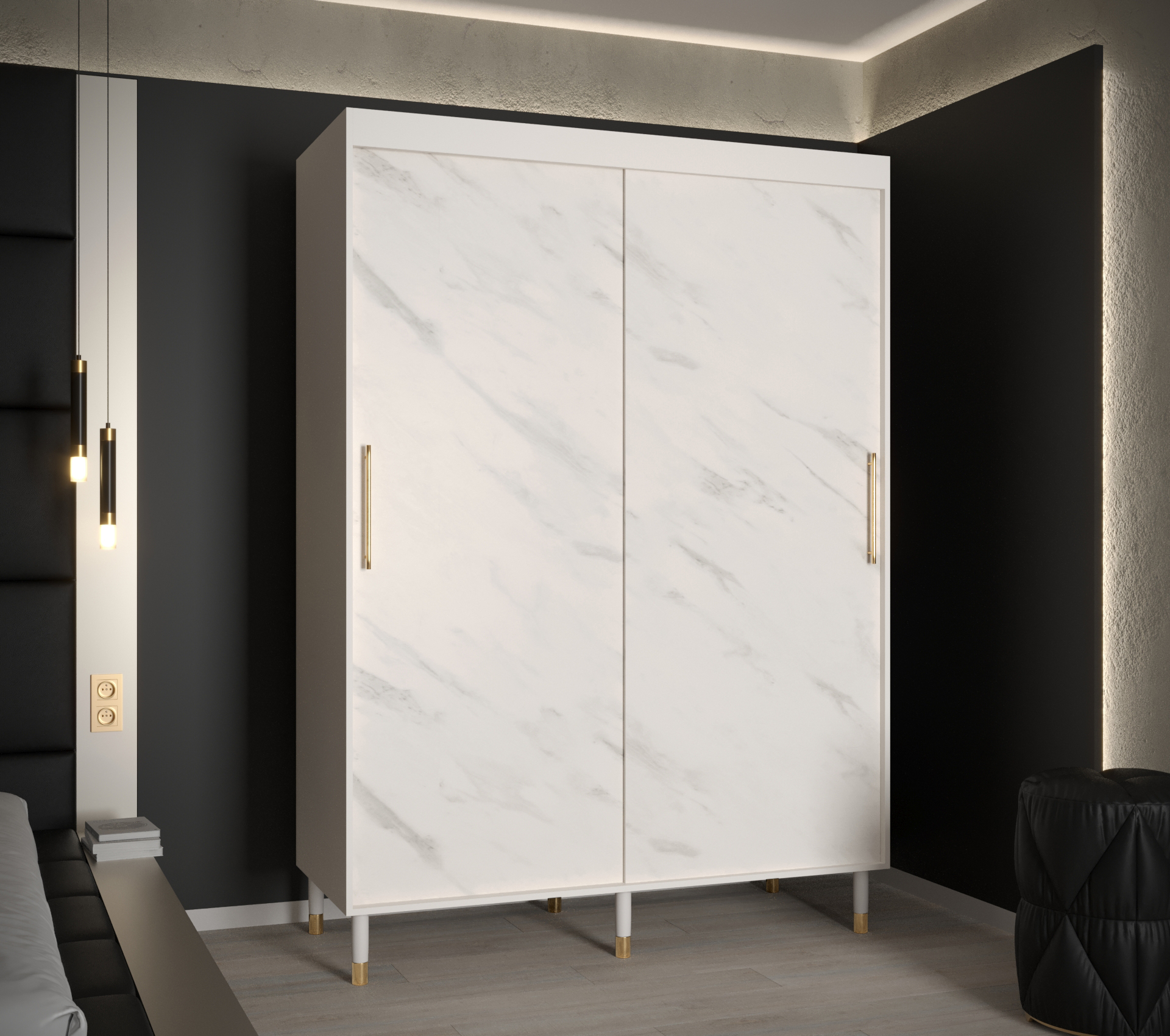 Šatní skříň Abi Calipso Marmur Barva korpusu: Bílá, Rozměry: 150 cm, Dveře: Bílý Marmur - bez zrcadl