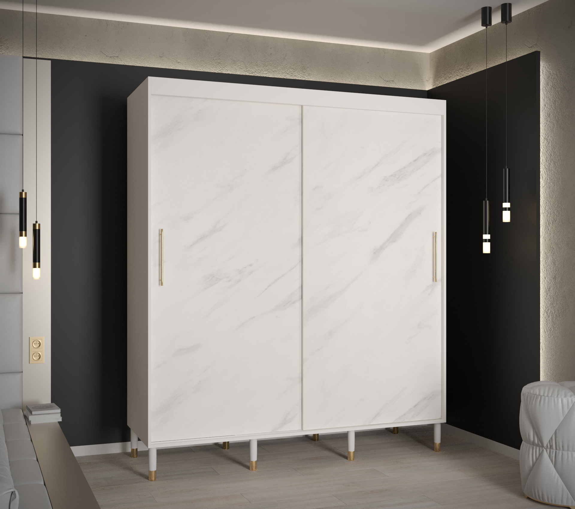 Šatní skříň Abi Calipso Marmur Barva korpusu: Bílá, Rozměry: 180 cm, Dveře: Bílý Marmur - bez zrcadl