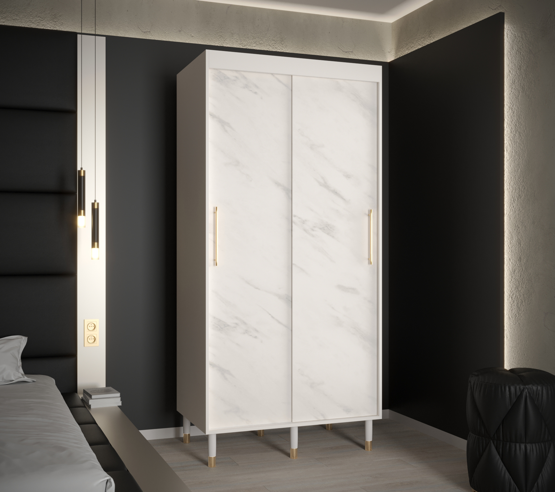 Šatní skříň Abi Calipso Marmur Barva korpusu: Bílá, Rozměry: 100 cm, Dveře: Bílý Marmur - bez zrcadl