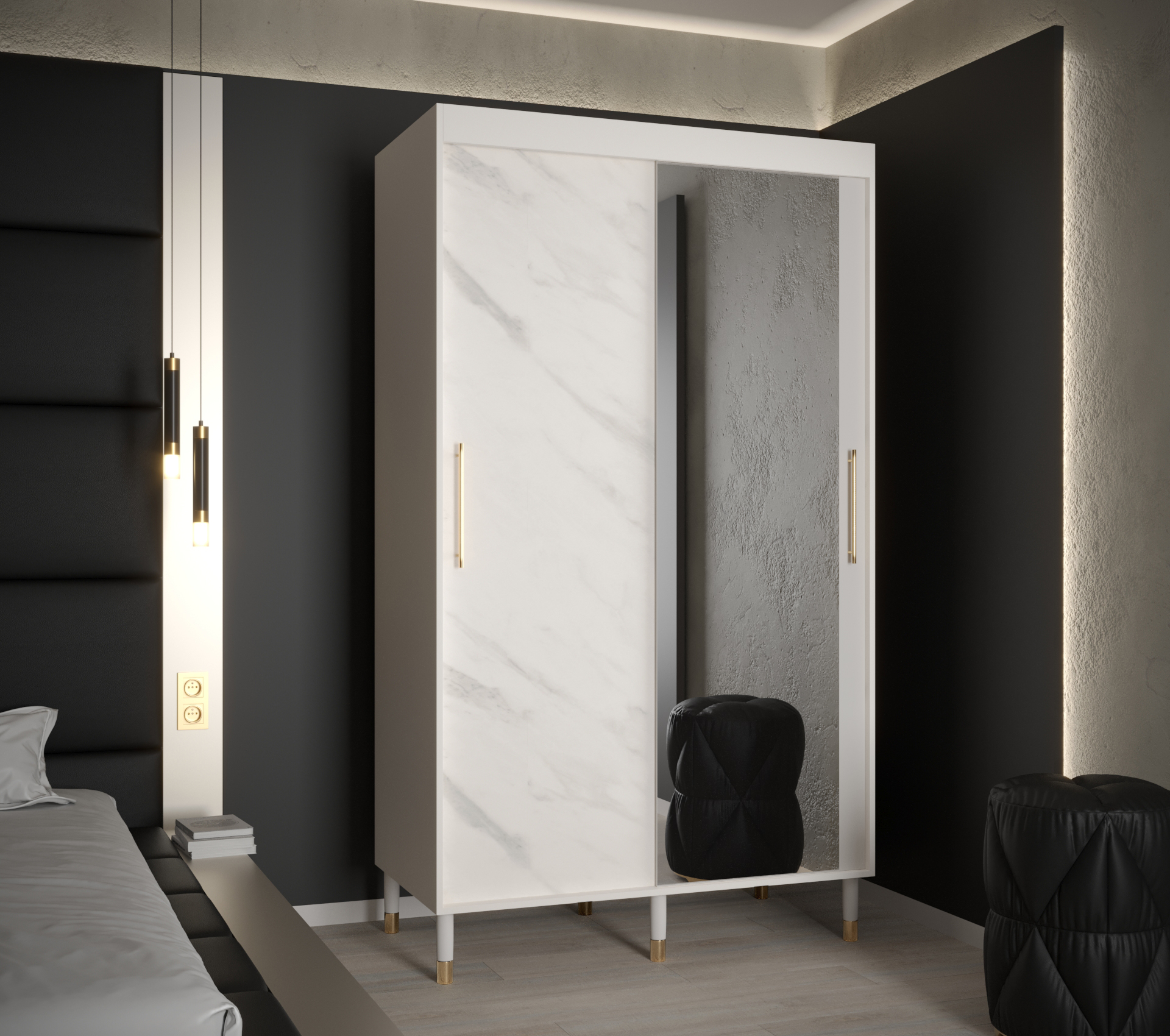 Šatní skříň Abi Calipso Marmur 2 Barva korpusu: Bílá, Rozměry: 120 cm, Dveře: Bílý Marmur + zrcadlo 