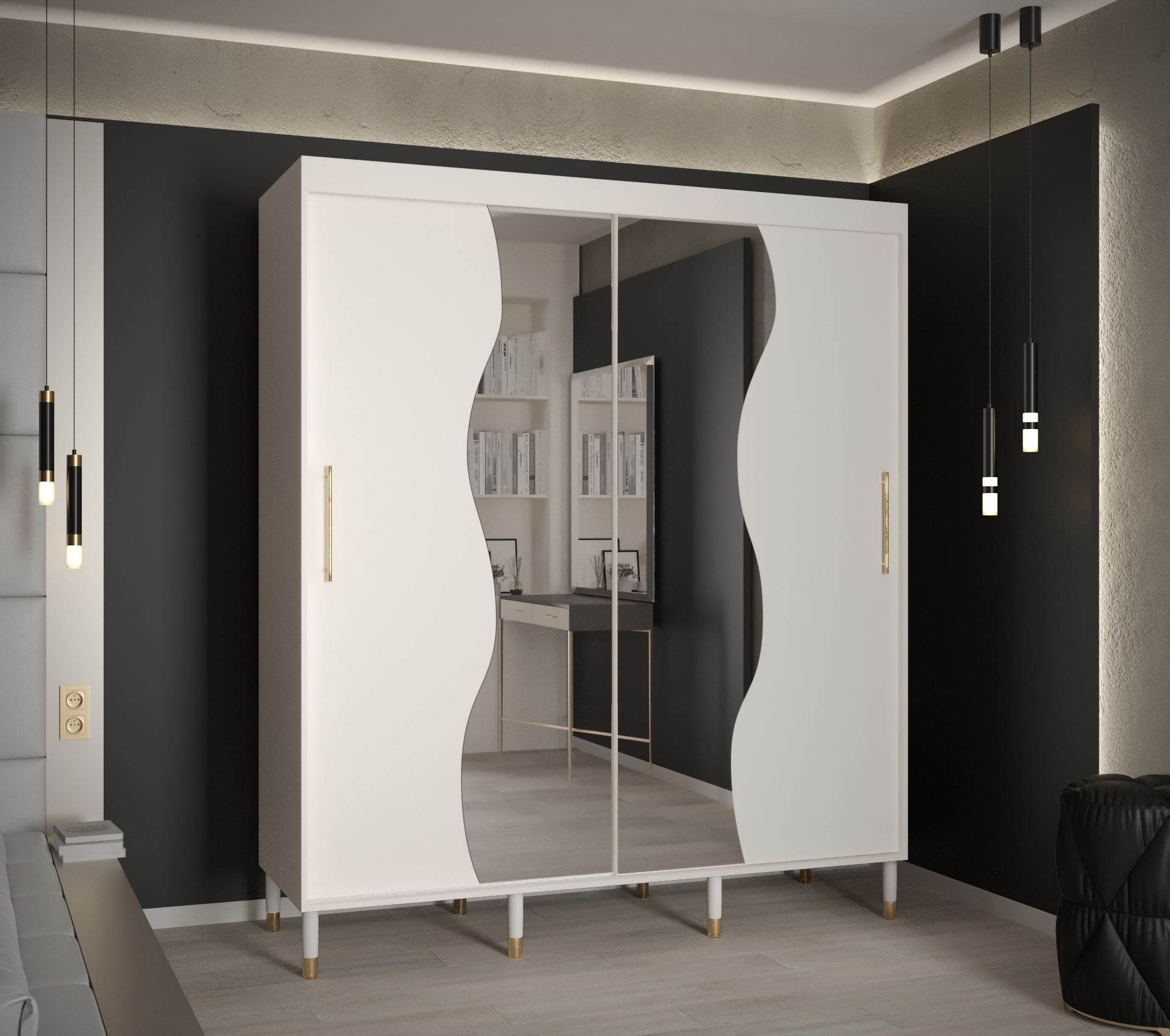 Šatní skříň Abi Calipso Mad Barva korpusu: Bílá, Rozměry: 180 cm, Dveře: Bílá + zrcadlo - Bílá,Bílá 