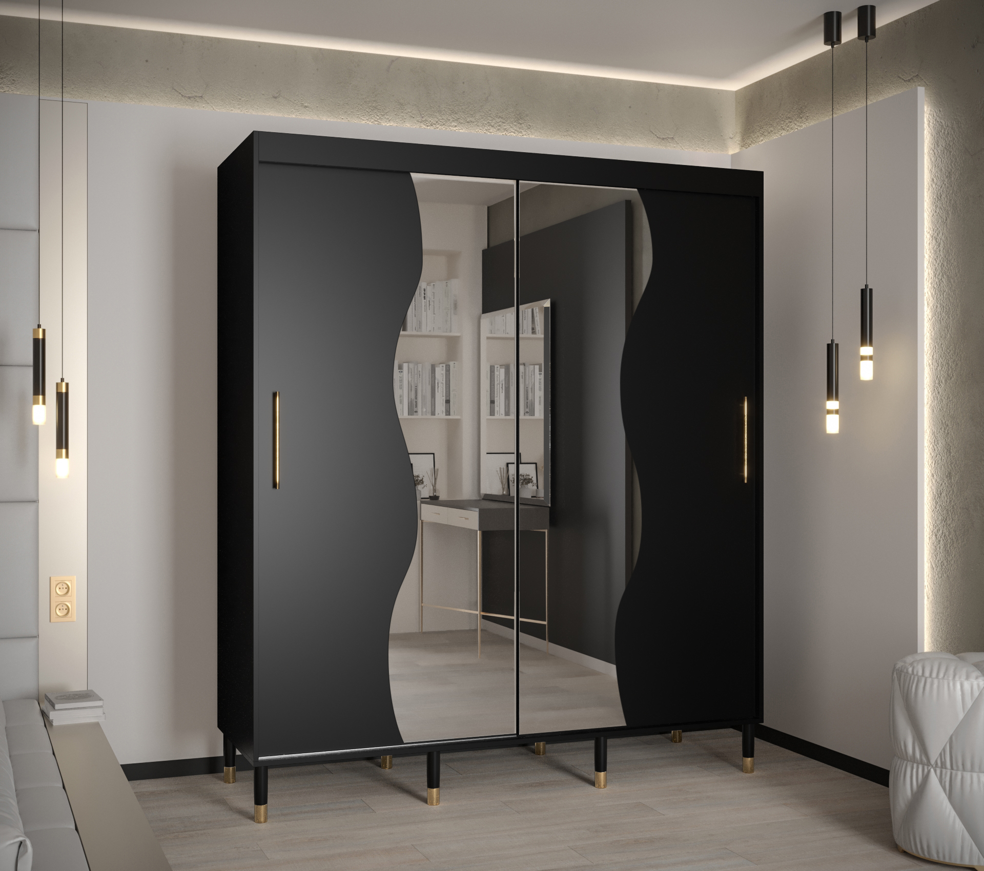 Šatní skříň Abi Calipso Mad Barva korpusu: Černá, Rozměry: 180 cm, Dveře: Černá + zrcadlo - Černá,Če
