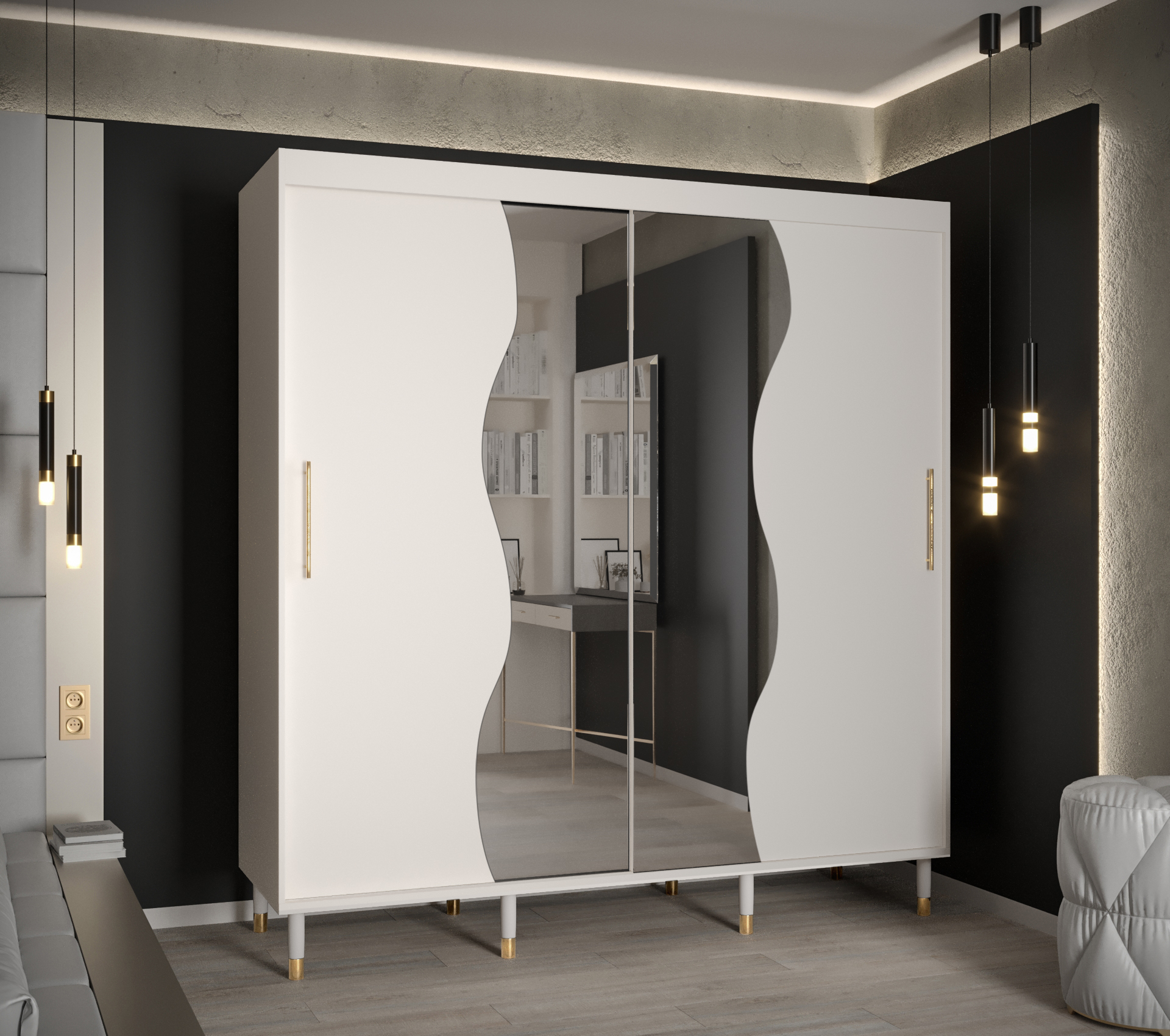 Šatní skříň Abi Calipso Mad Barva korpusu: Bílá, Rozměry: 200 cm, Dveře: Bílá + zrcadlo - Bílá,Bílá 