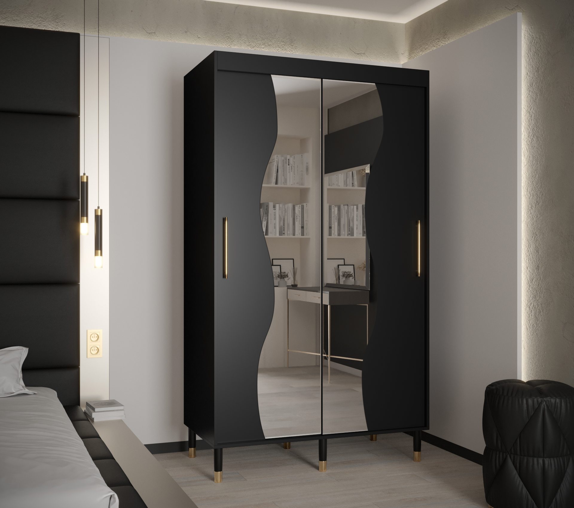 Šatní skříň Abi Calipso Mad Barva korpusu: Černá, Rozměry: 120 cm, Dveře: Černá + zrcadlo - Černá,Če