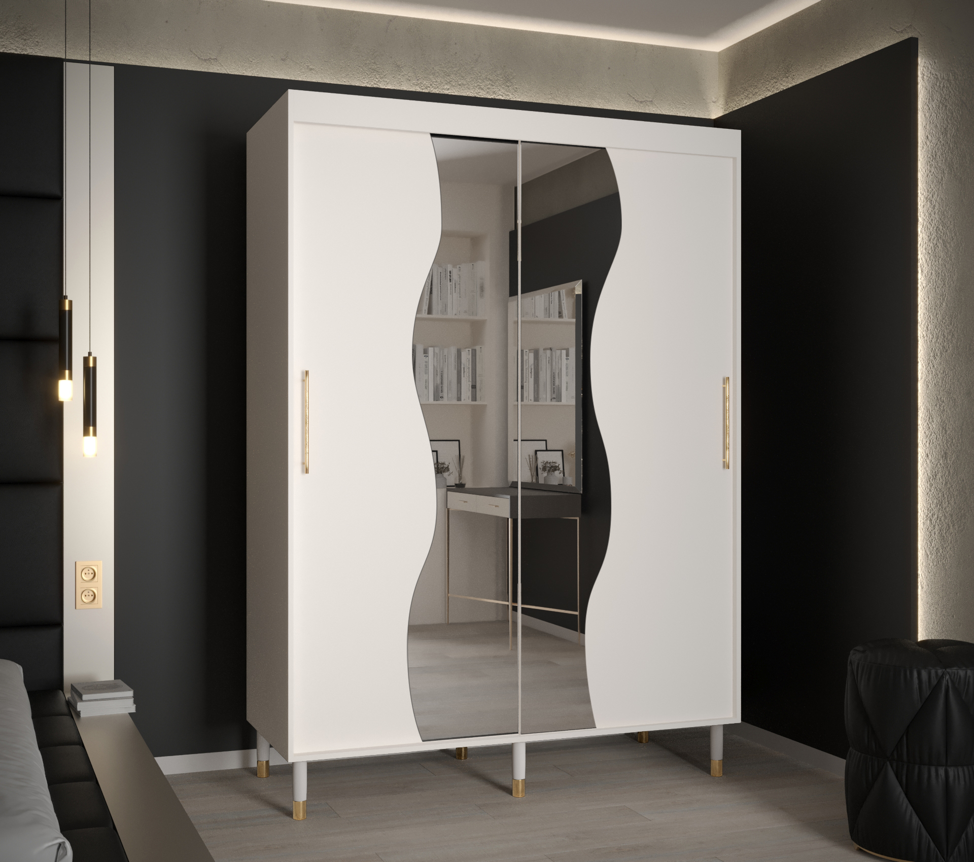 Šatní skříň Abi Calipso Mad Barva korpusu: Bílá, Rozměry: 150 cm, Dveře: Bílá + zrcadlo - Bílá,Bílá 