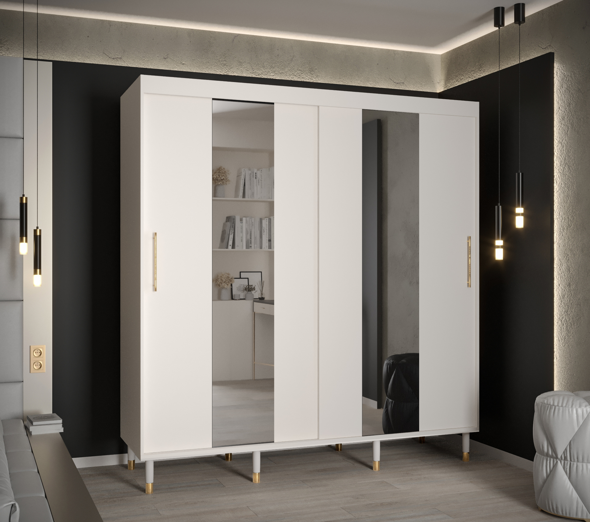 Šatní skříň Abi Calipso Pol Barva korpusu: Bílá, Rozměry: 200 cm, Dveře: Bílá + zrcadlo - Bílá,Bílá 