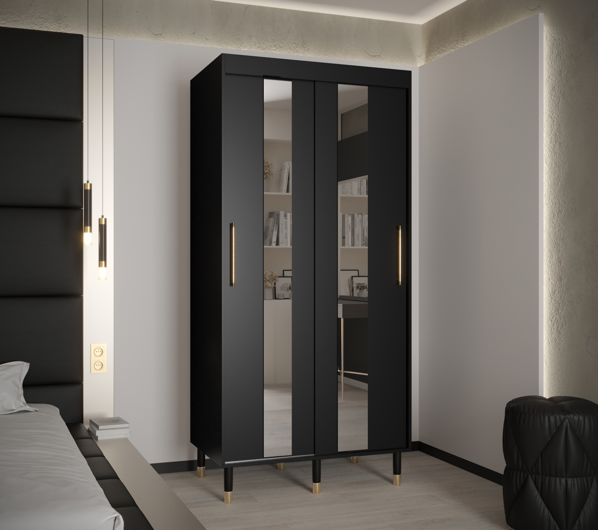 Šatní skříň Abi Calipso Pol Barva korpusu: Černá, Rozměry: 100 cm, Dveře: Černá + zrcadlo - Černá,Če