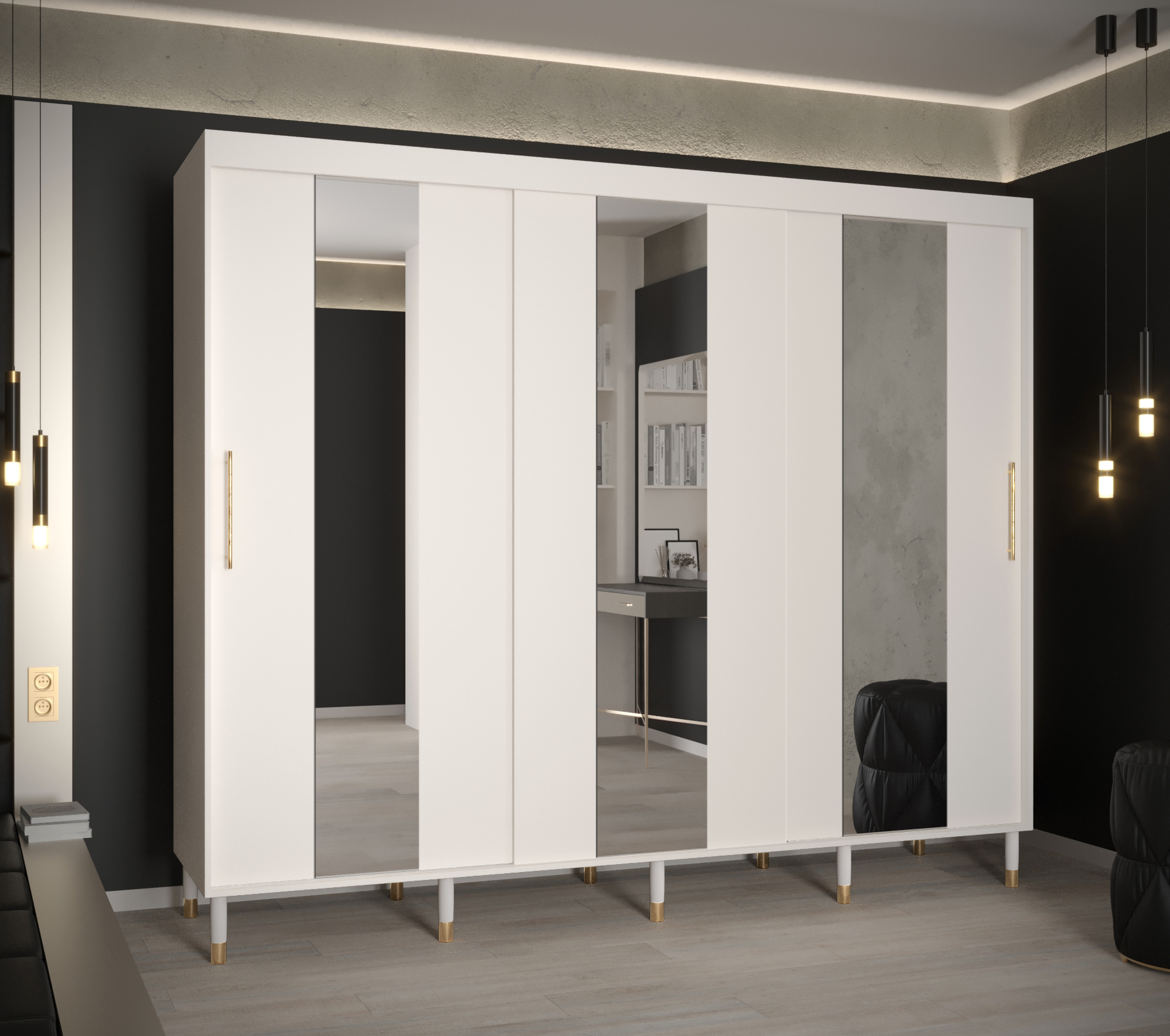 Šatní skříň Abi Calipso Pol Barva korpusu: Bílá, Rozměry: 250 cm, Dveře: Bílá + zrcadlo - Bílá,Bílá 