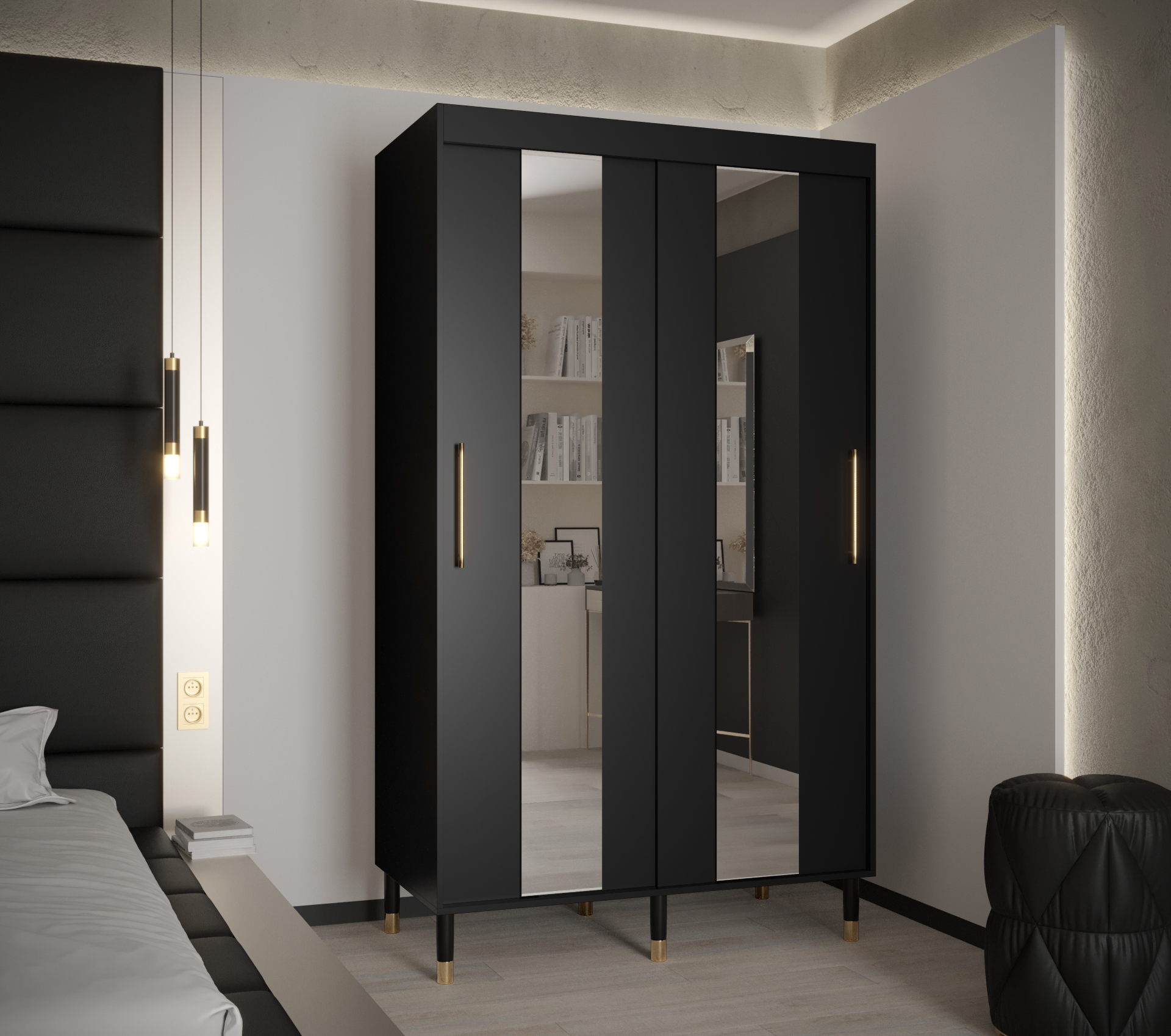 Šatní skříň Abi Calipso Pol Barva korpusu: Černá, Rozměry: 120 cm, Dveře: Černá + zrcadlo - Černá,Če