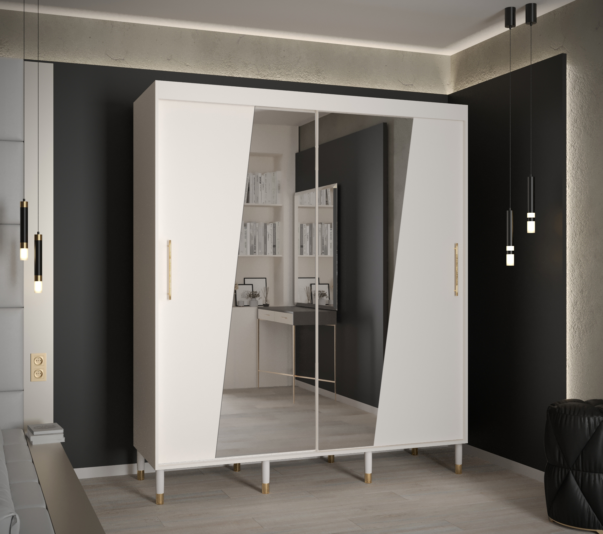 Šatní skříň Abi Calipso Rho Barva korpusu: Bílá, Rozměry: 180 cm, Dveře: Bílá + zrcadlo - Bílá,Bílá 