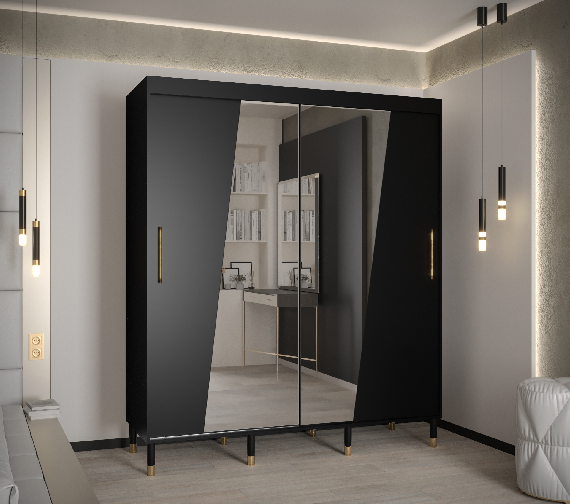Šatní skříň Abi Calipso Rho Barva korpusu: Černá, Rozměry: 180 cm, Dveře: Černá + zrcadlo - Černá,Če
