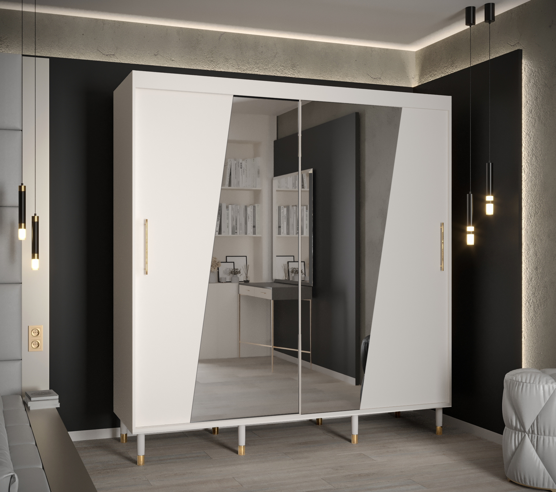 Šatní skříň Abi Calipso Rho Barva korpusu: Bílá, Rozměry: 200 cm, Dveře: Bílá + zrcadlo - Bílá,Bílá 