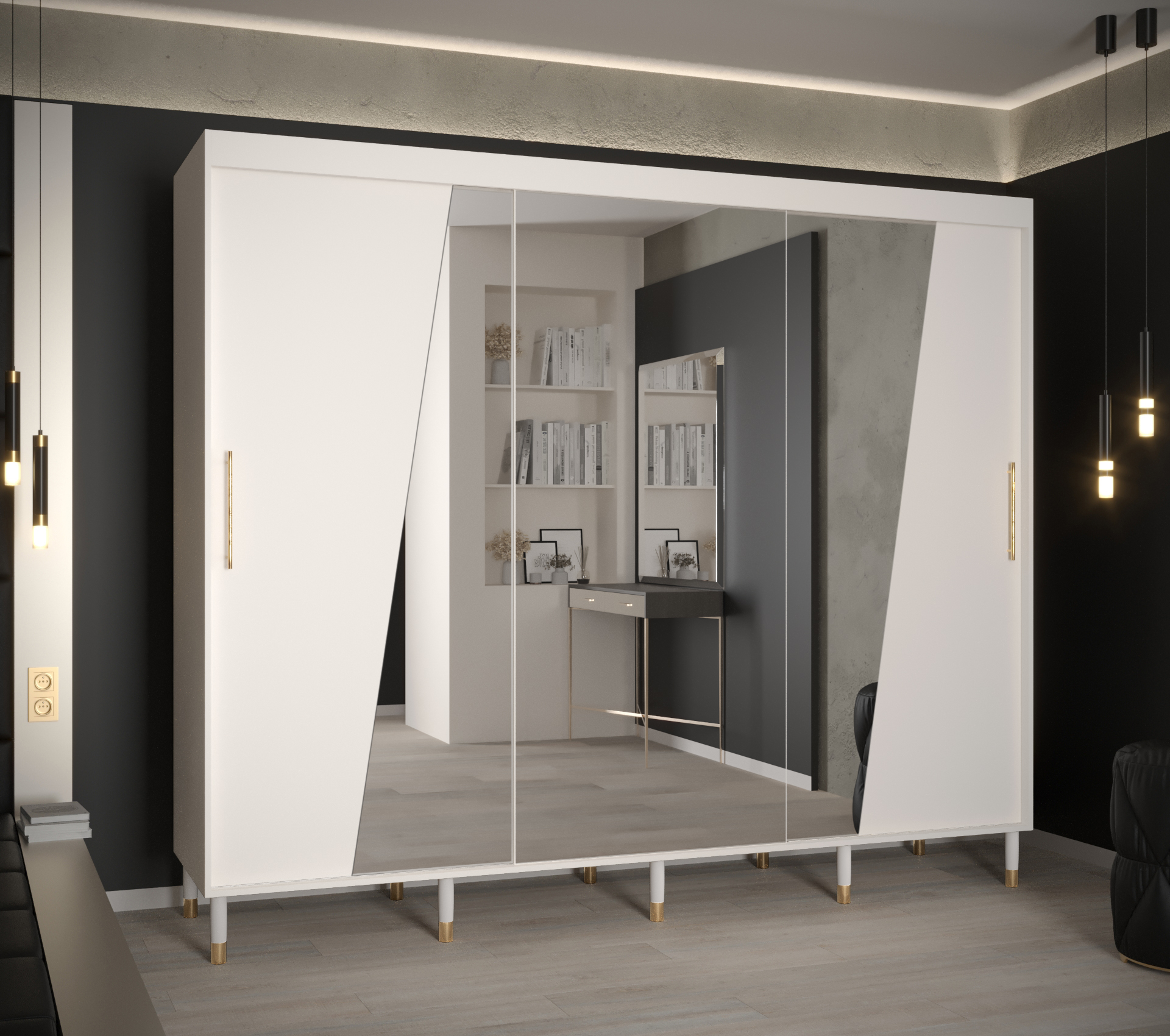 Šatní skříň Abi Calipso Rho Barva korpusu: Bílá, Rozměry: 250 cm, Dveře: Bílá + zrcadlo - Bílá,Bílá 