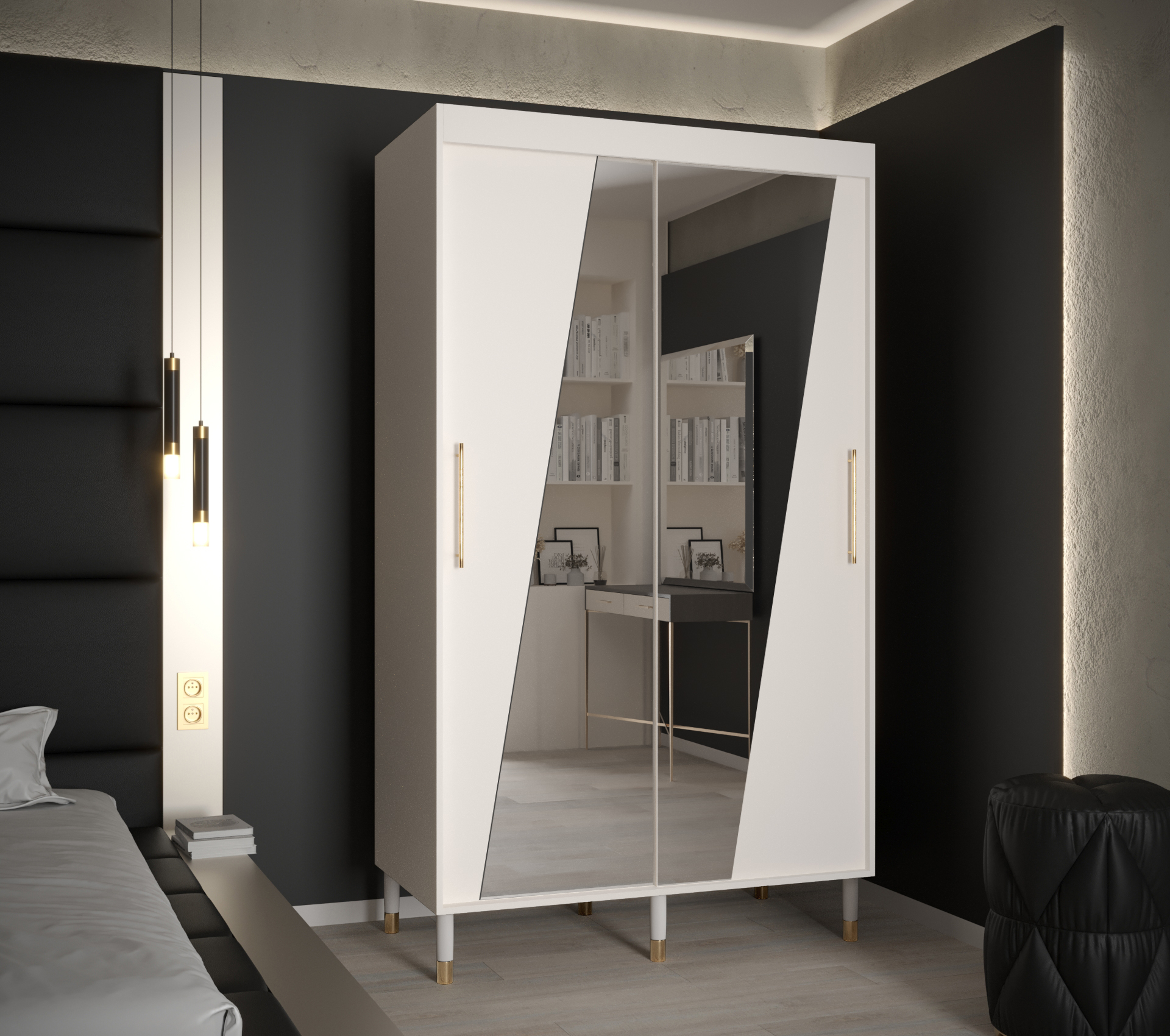 Šatní skříň Abi Calipso Rho Barva korpusu: Bílá, Rozměry: 120 cm, Dveře: Bílá + zrcadlo - Bílá,Bílá 