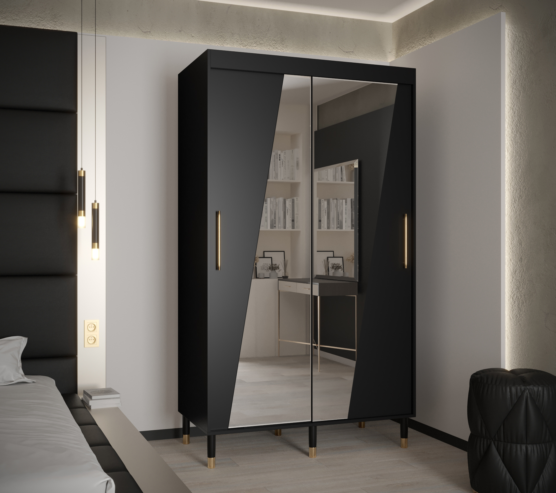 Šatní skříň Abi Calipso Rho Barva korpusu: Černá, Rozměry: 120 cm, Dveře: Černá + zrcadlo - Černá,Če