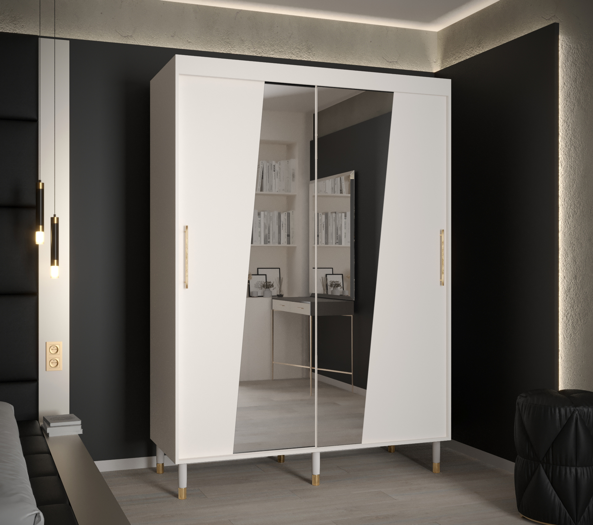 Šatní skříň Abi Calipso Rho Barva korpusu: Bílá, Rozměry: 150 cm, Dveře: Bílá + zrcadlo - Bílá,Bílá 