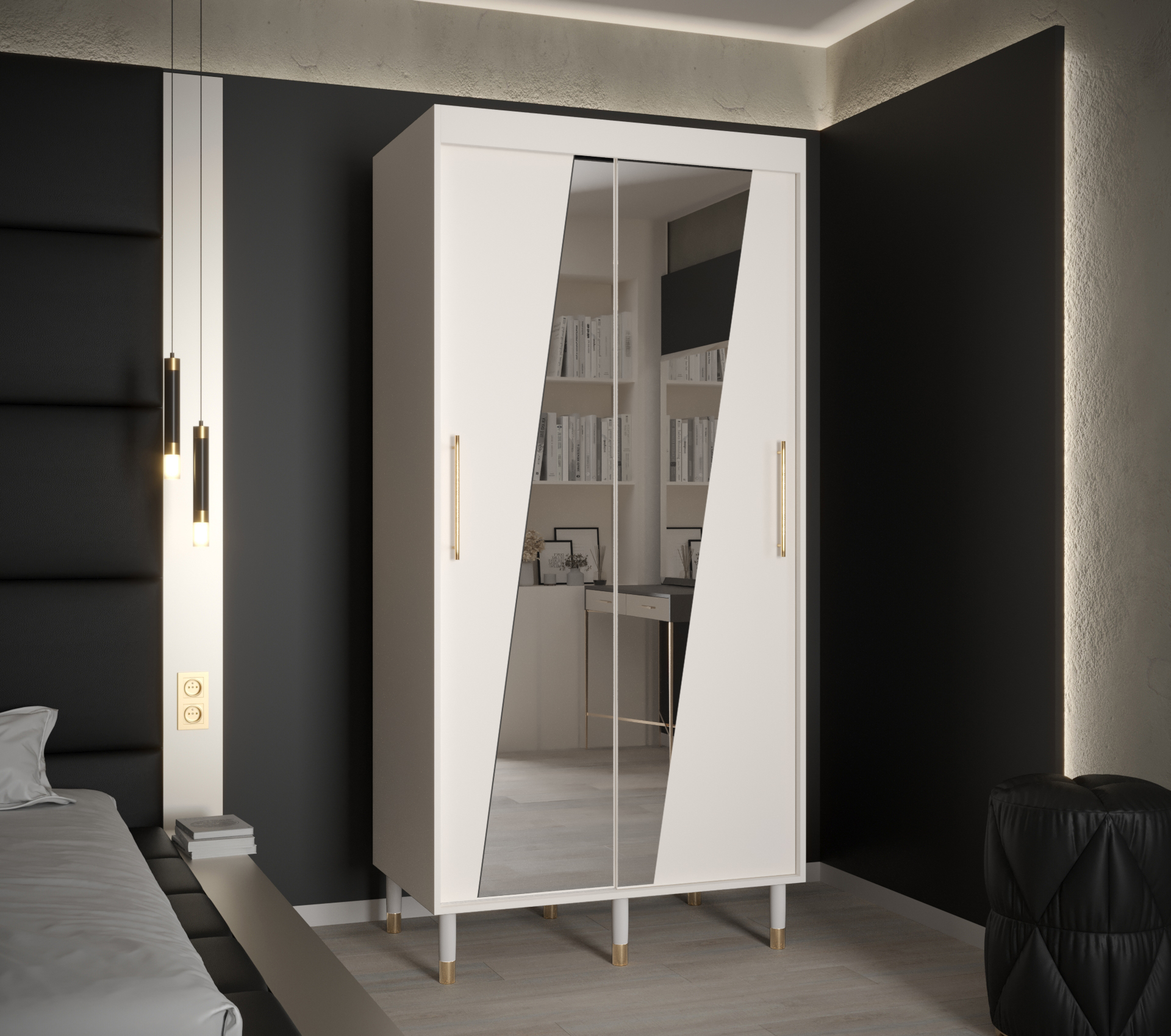 Šatní skříň Abi Calipso Rho Barva korpusu: Bílá, Rozměry: 100 cm, Dveře: Bílá + zrcadlo - Bílá,Bílá 