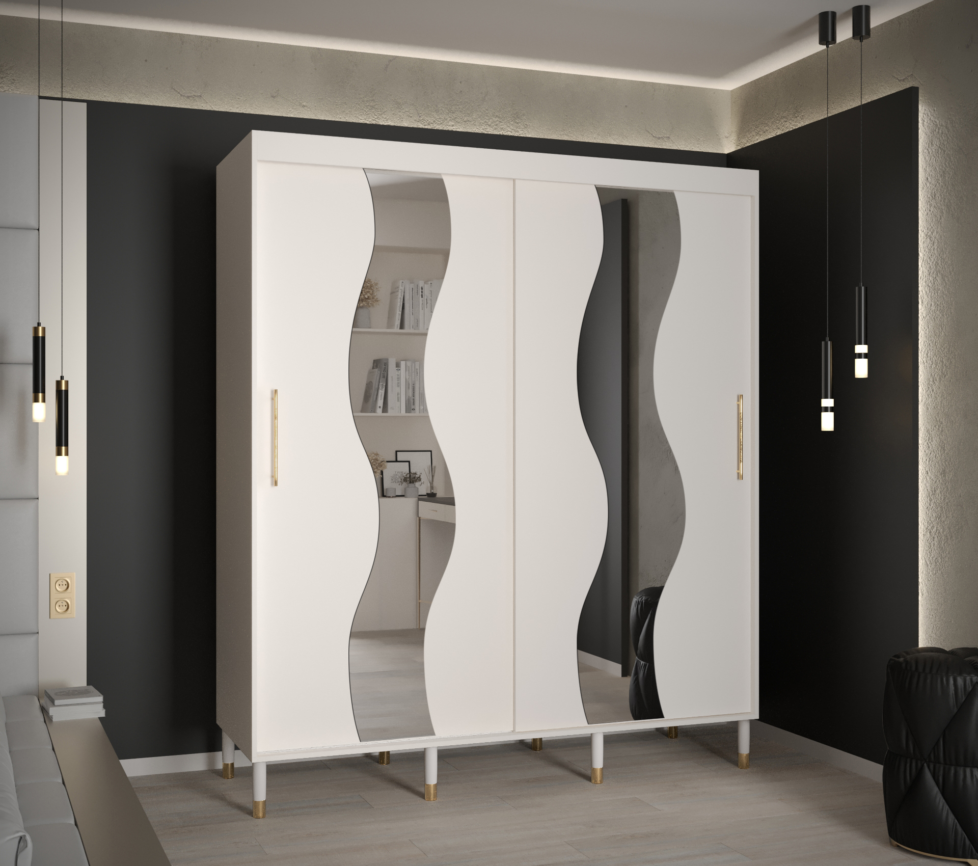 Šatní skříň Abi Calipso Sew Barva korpusu: Bílá, Rozměry: 180 cm, Dveře: Bílá + zrcadlo - Bílá,Bílá 