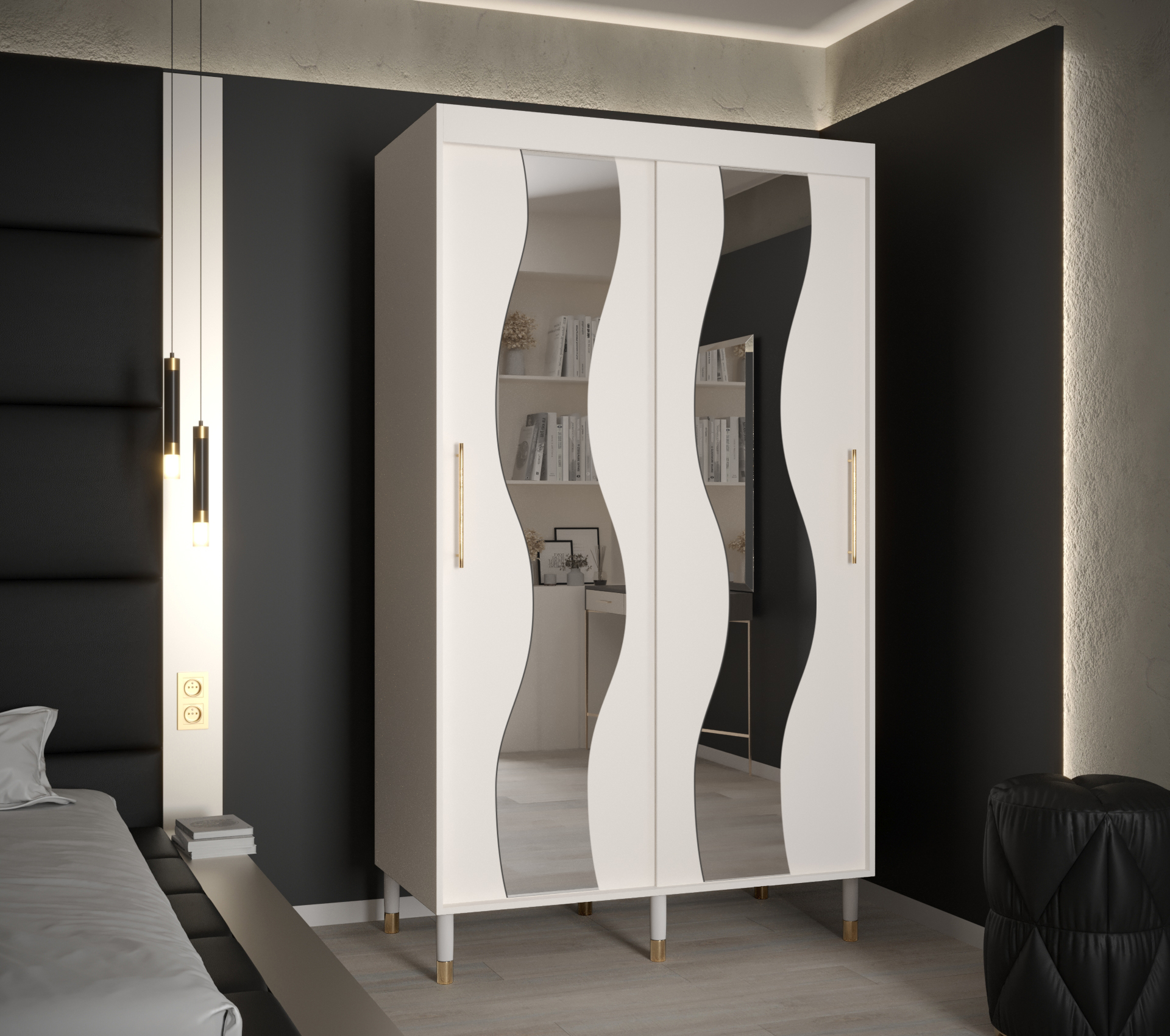 Šatní skříň Abi Calipso Sew Barva korpusu: Bílá, Rozměry: 120 cm, Dveře: Bílá + zrcadlo - Bílá,Bílá 