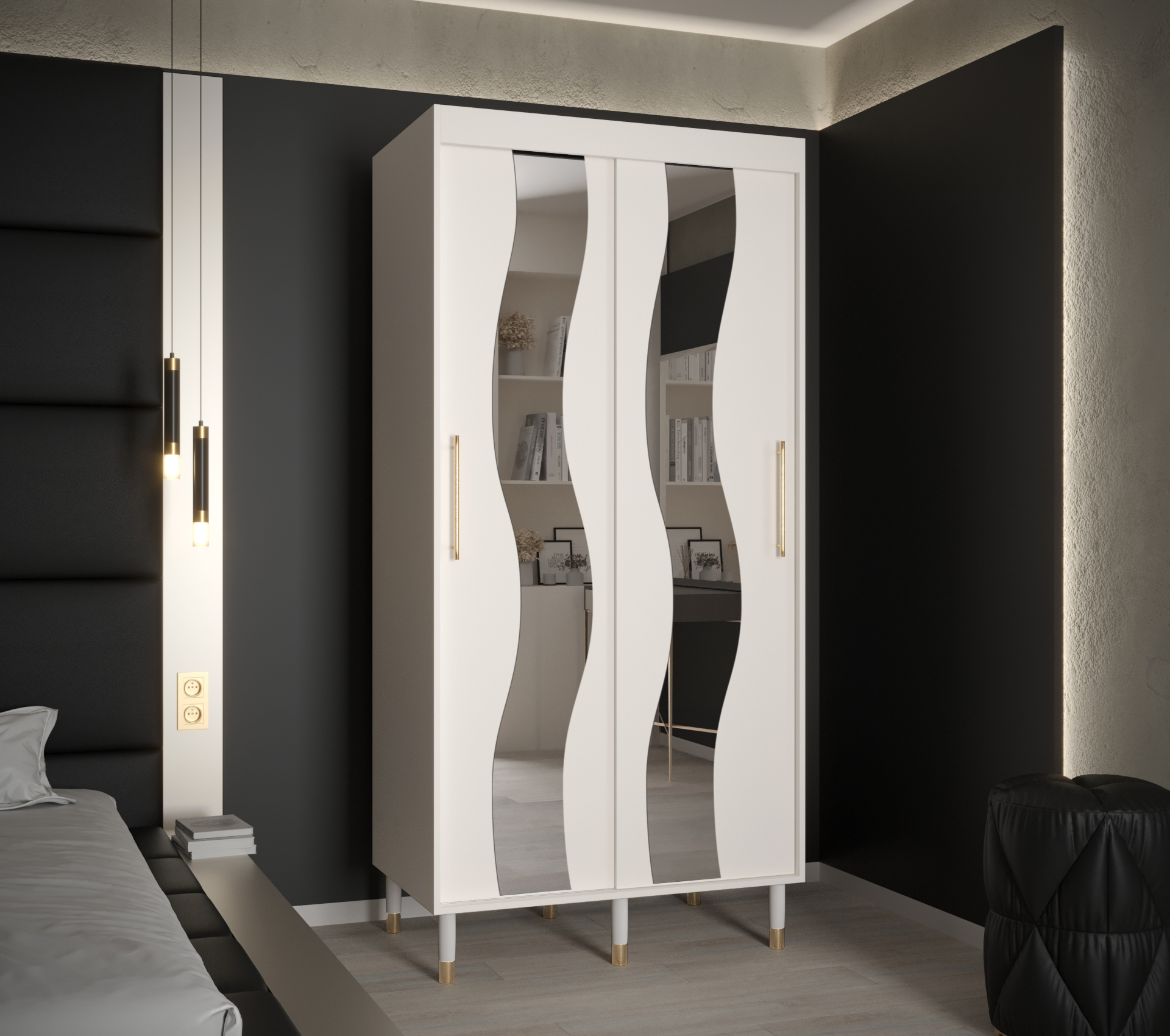 Šatní skříň Abi Calipso Sew Barva korpusu: Bílá, Rozměry: 100 cm, Dveře: Bílá + zrcadlo - Bílá,Bílá 