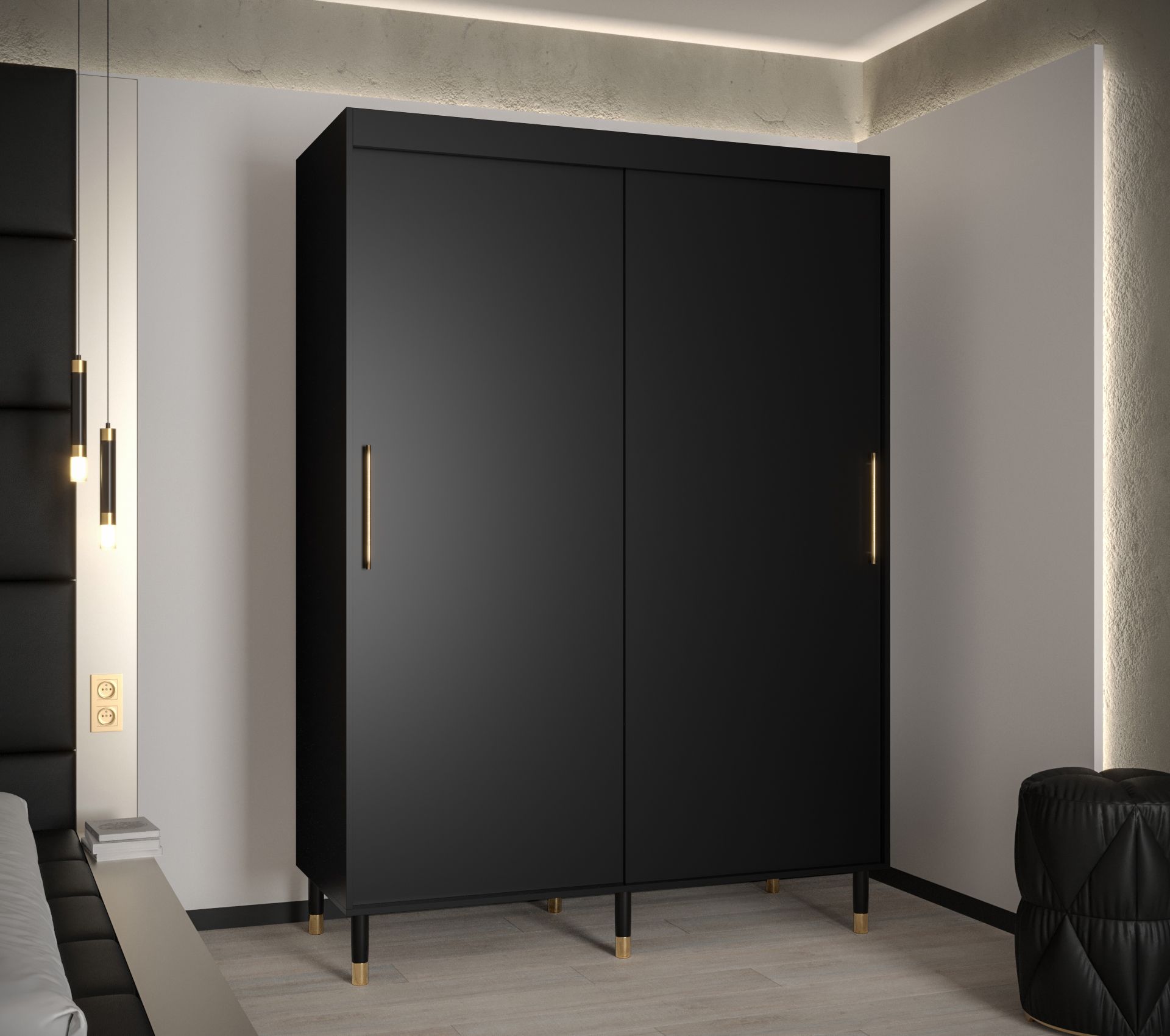 Šatní skříň Abi Calipso T Barva korpusu: Černá, Rozměry: 150 cm, Dveře: Černá - bez zrcadla - Černá,