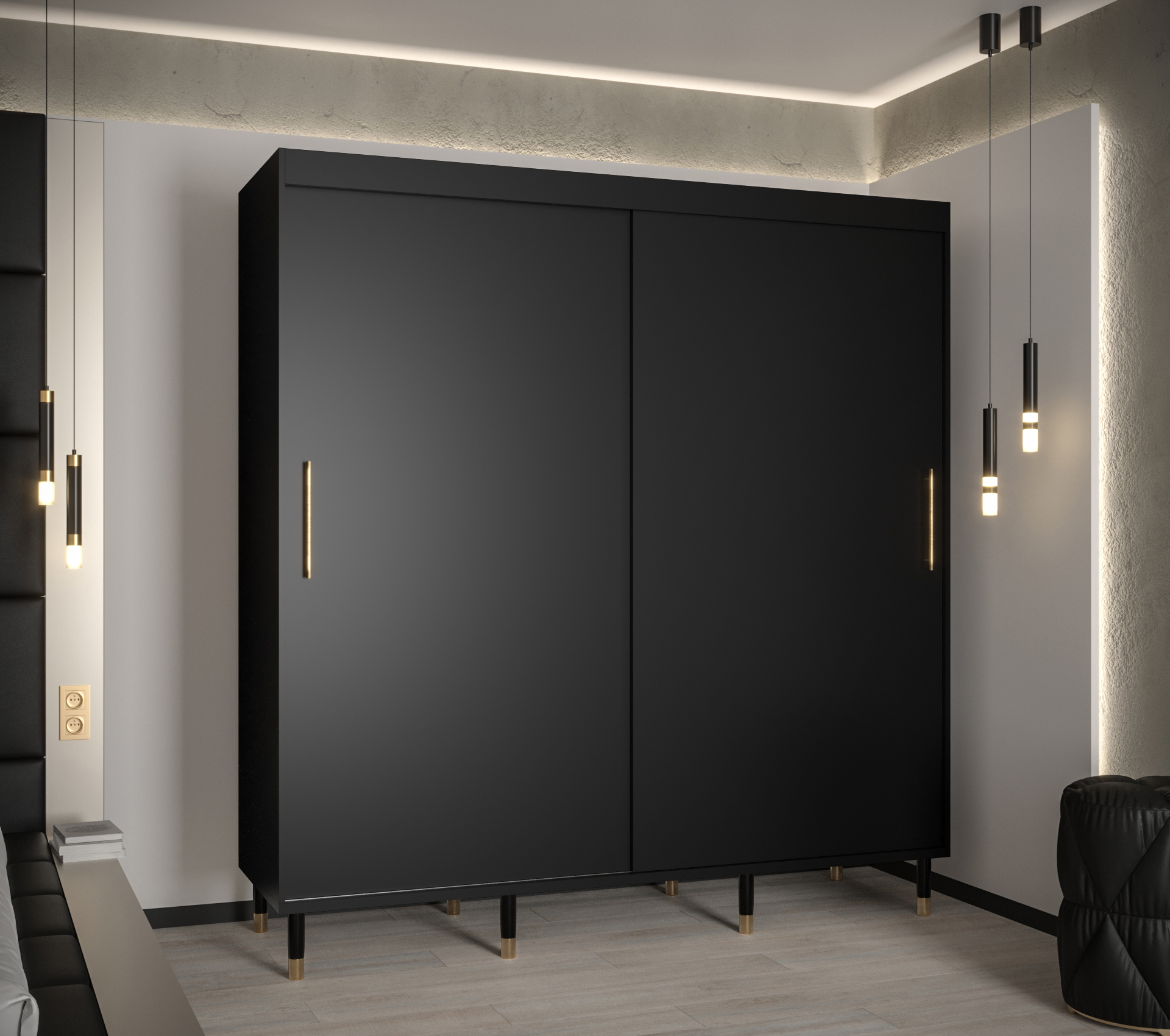 Šatní skříň Abi Calipso T Barva korpusu: Černá, Rozměry: 200 cm, Dveře: Černá - bez zrcadla - Černá,