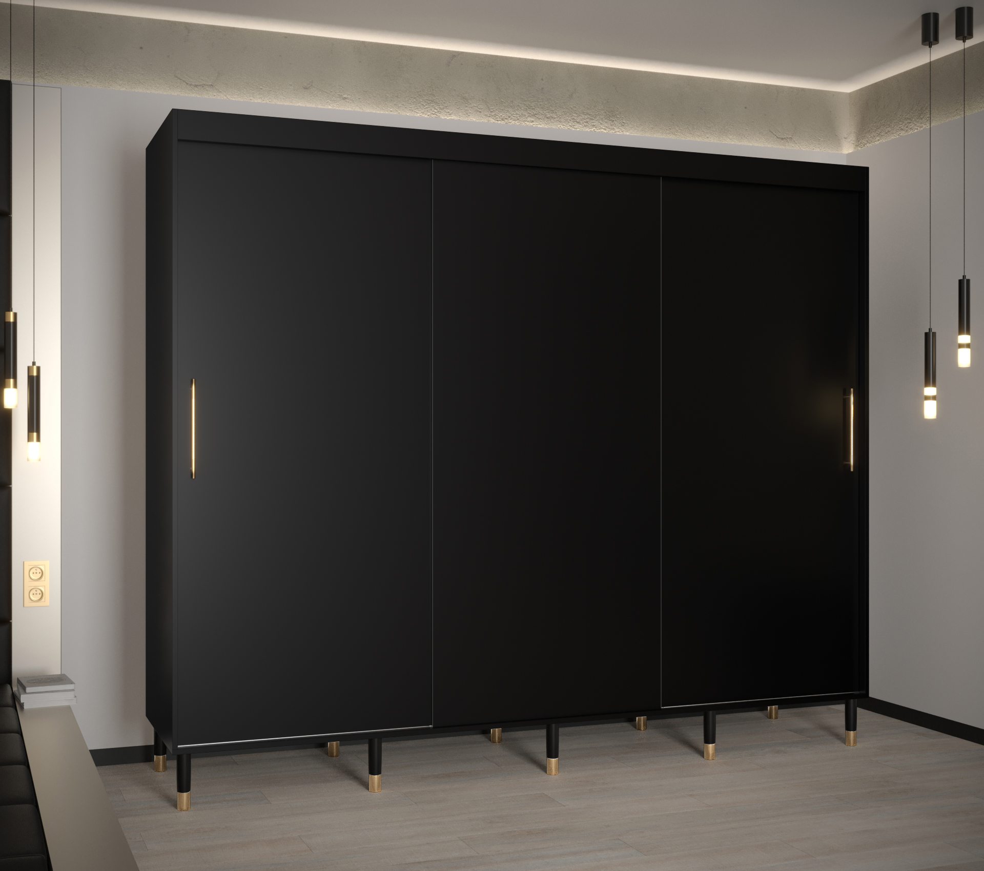 Šatní skříň Abi Calipso T Barva korpusu: Černá, Rozměry: 250 cm, Dveře: Černá - bez zrcadla - Černá,