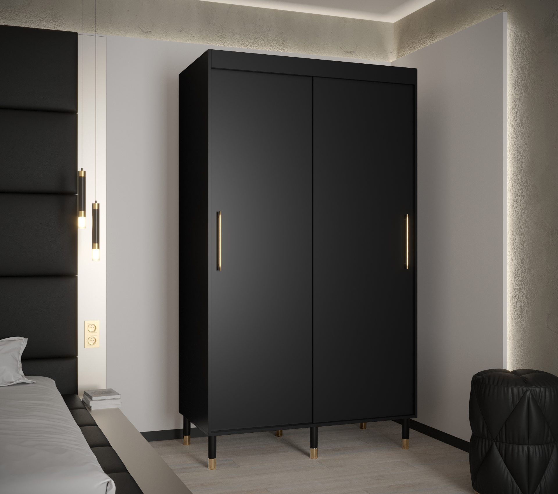 Šatní skříň Abi Calipso T Barva korpusu: Černá, Rozměry: 120 cm, Dveře: Černá - bez zrcadla - Černá,
