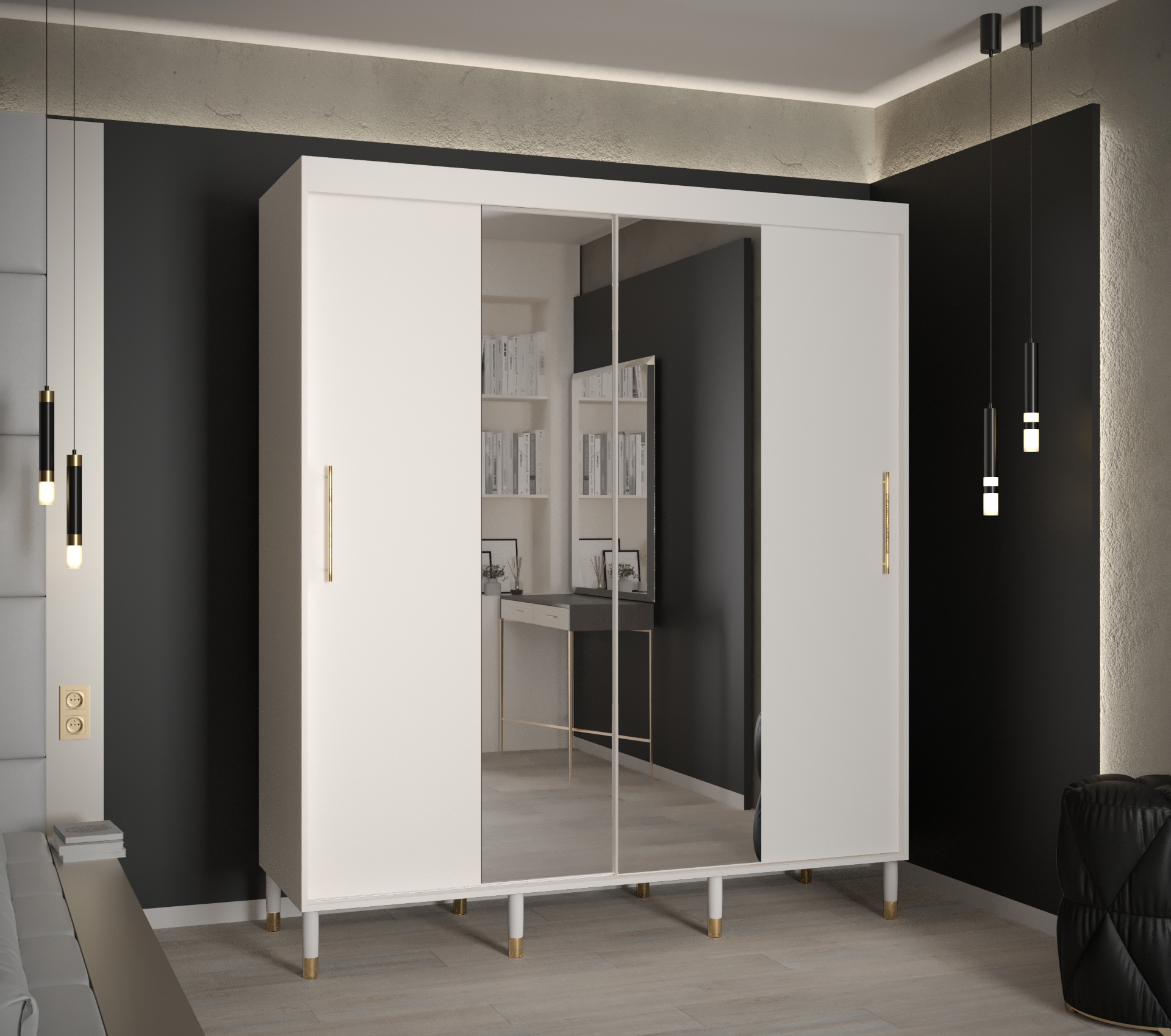 Šatní skříň Abi Calipso T1 Barva korpusu: Bílá, Rozměry: 180 cm, Dveře: Bílá + zrcadlo - Bílá,Bílá +