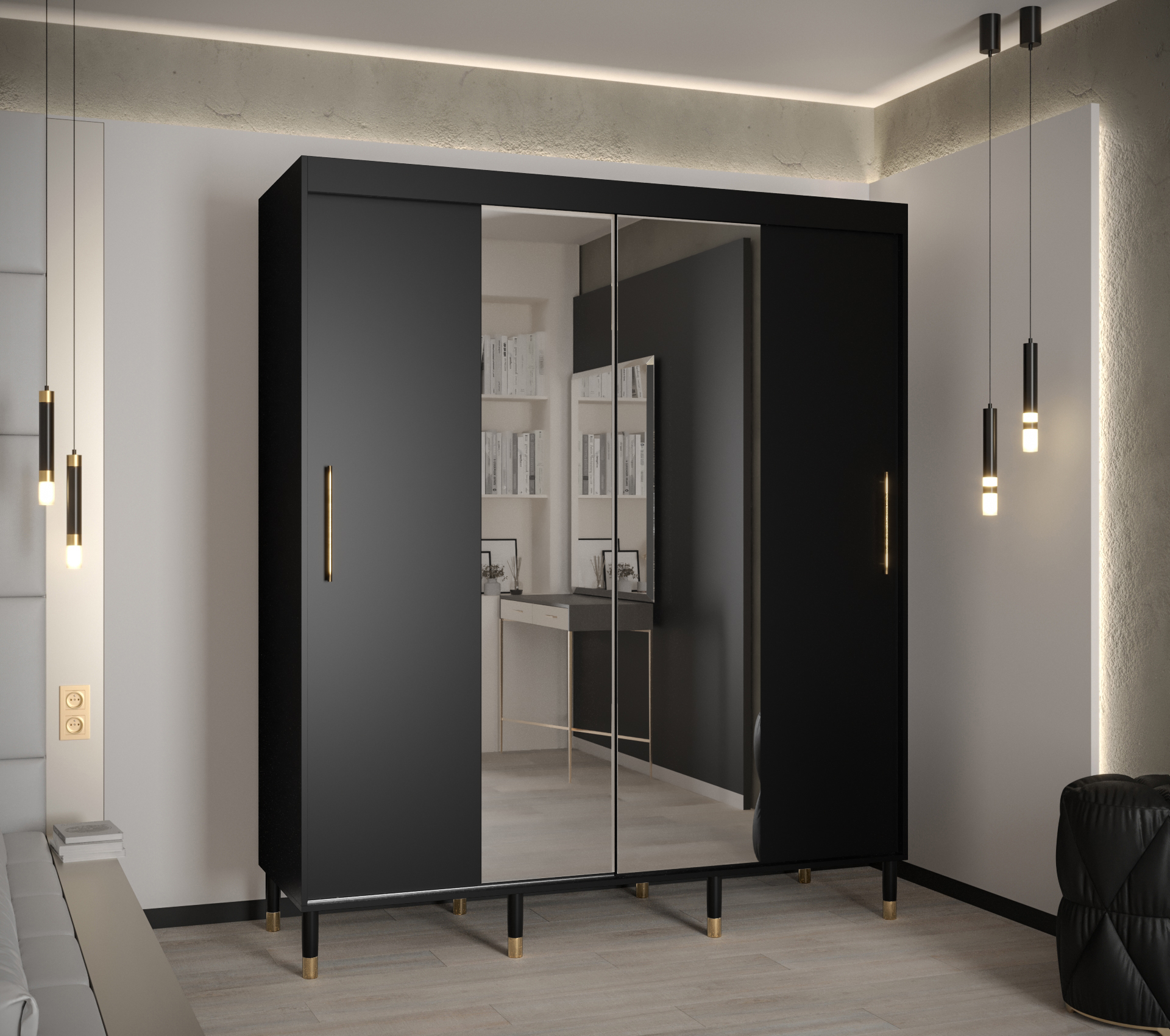 Šatní skříň Abi Calipso T1 Barva korpusu: Černá, Rozměry: 180 cm, Dveře: Černá + zrcadlo - Černá,Čer