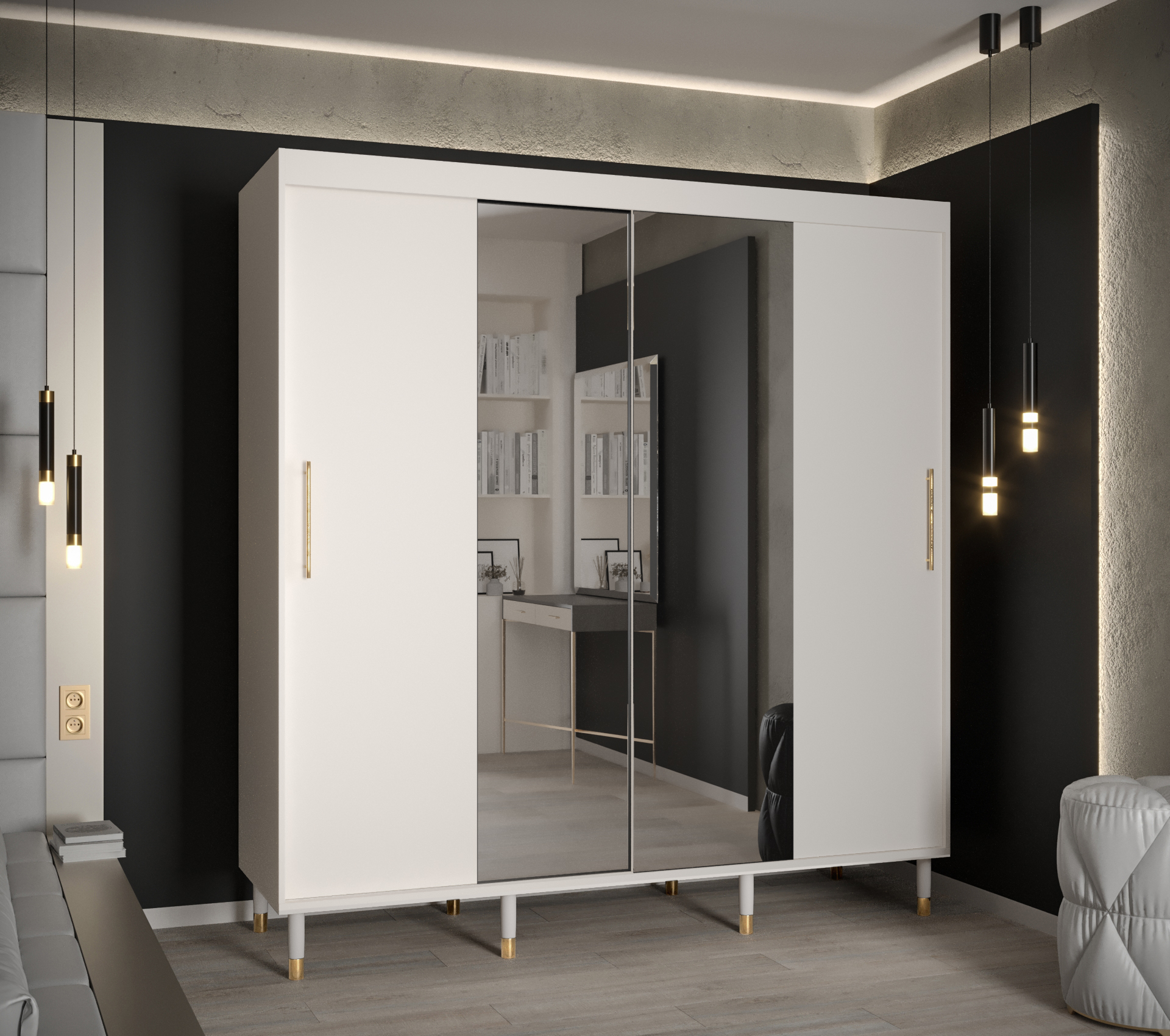 Šatní skříň Abi Calipso T1 Barva korpusu: Bílá, Rozměry: 200 cm, Dveře: Bílá + zrcadlo - Bílá,Bílá +