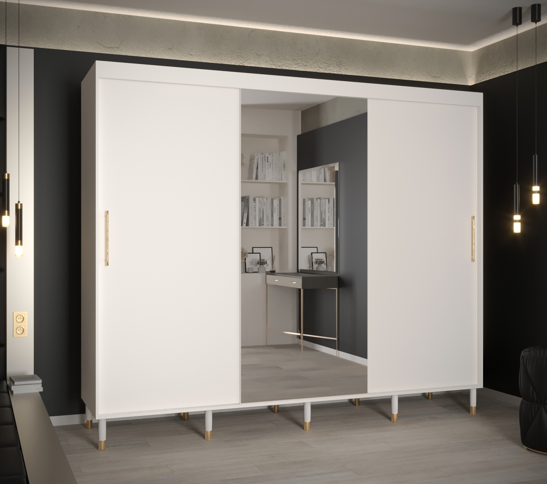 Šatní skříň Abi Calipso T1 Barva korpusu: Bílá, Rozměry: 250 cm, Dveře: Bílá + zrcadlo - Bílá,Bílá +