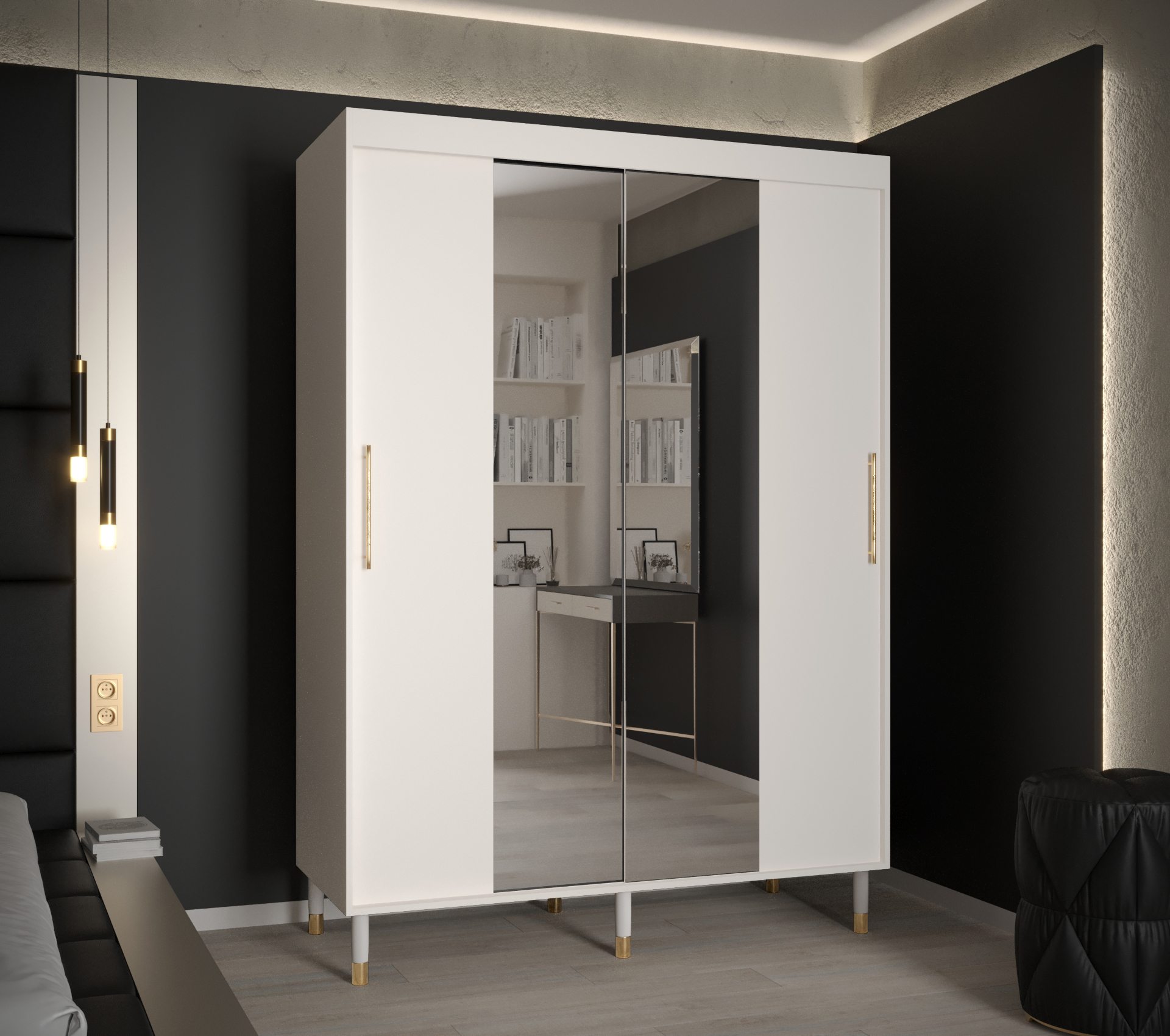 Šatní skříň Abi Calipso T1 Barva korpusu: Bílá, Rozměry: 150 cm, Dveře: Bílá + zrcadlo - Bílá,Bílá +