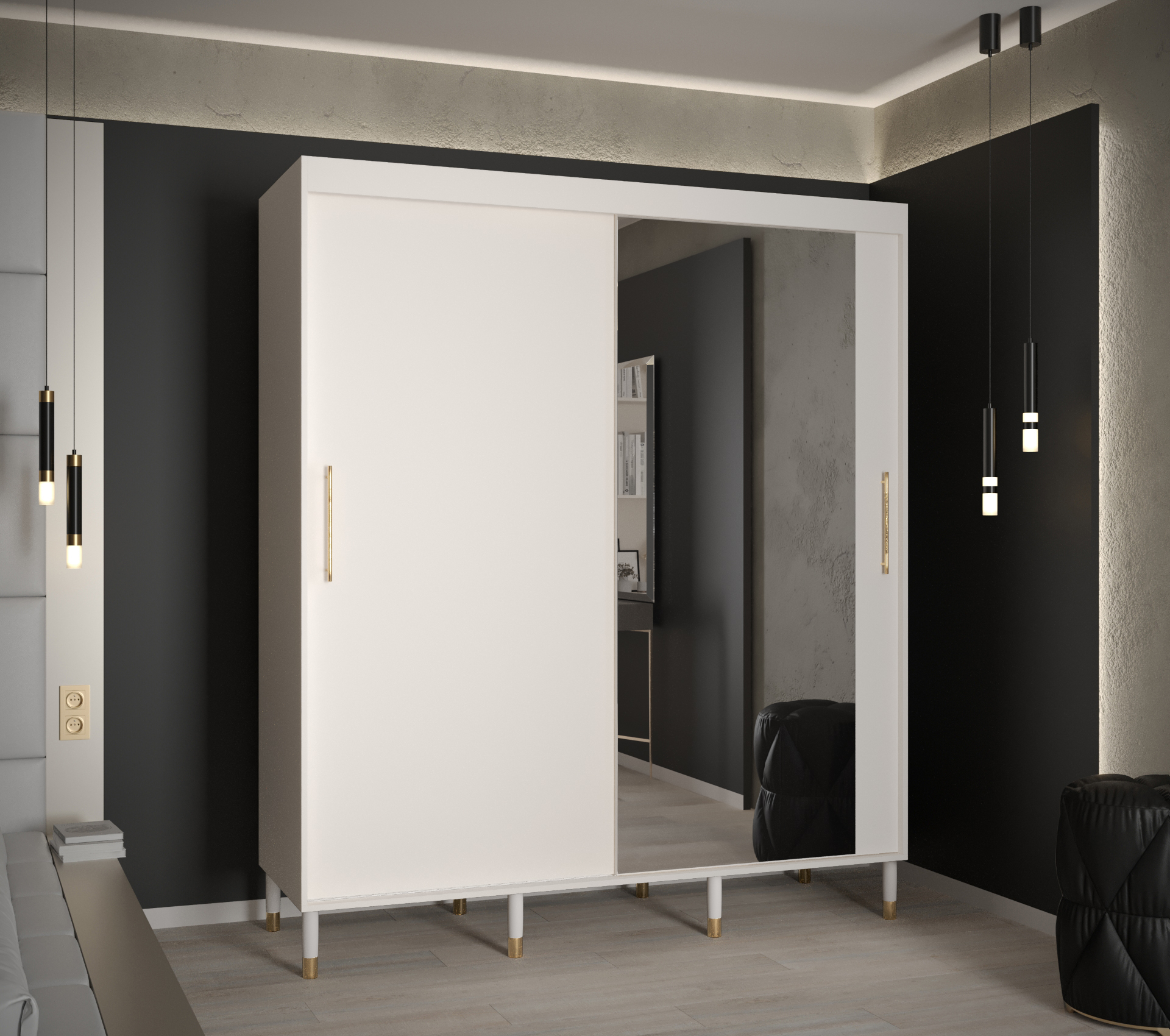 Šatní skříň Abi Calipso T2 Barva korpusu: Bílá, Rozměry: 180 cm, Dveře: Bílá + zrcadlo - Bílá,Bílá +