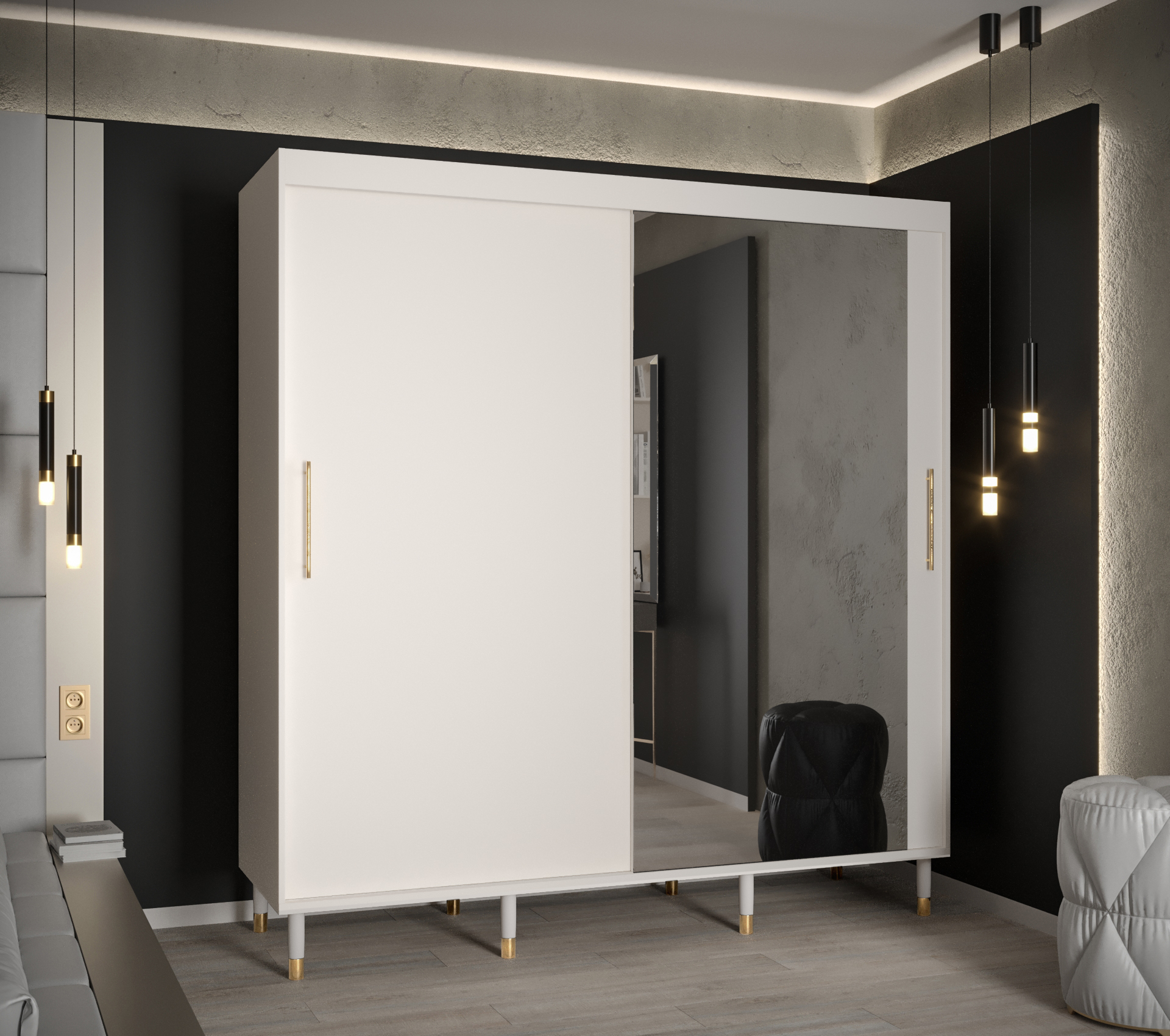 Šatní skříň Abi Calipso T2 Barva korpusu: Bílá, Rozměry: 200 cm, Dveře: Bílá + zrcadlo - Bílá,Bílá +
