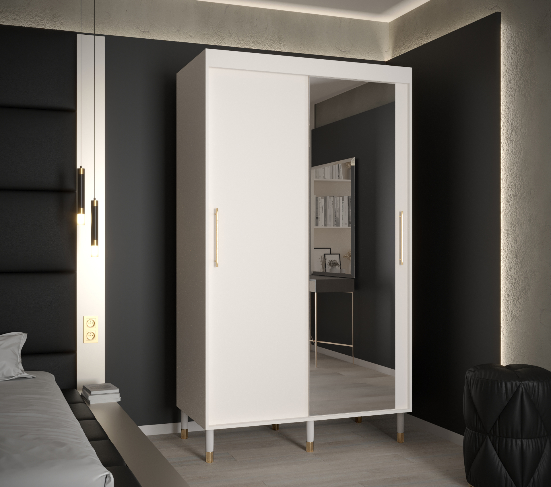 Šatní skříň Abi Calipso T2 Barva korpusu: Bílá, Rozměry: 120 cm, Dveře: Bílá + zrcadlo - Bílá,Bílá +