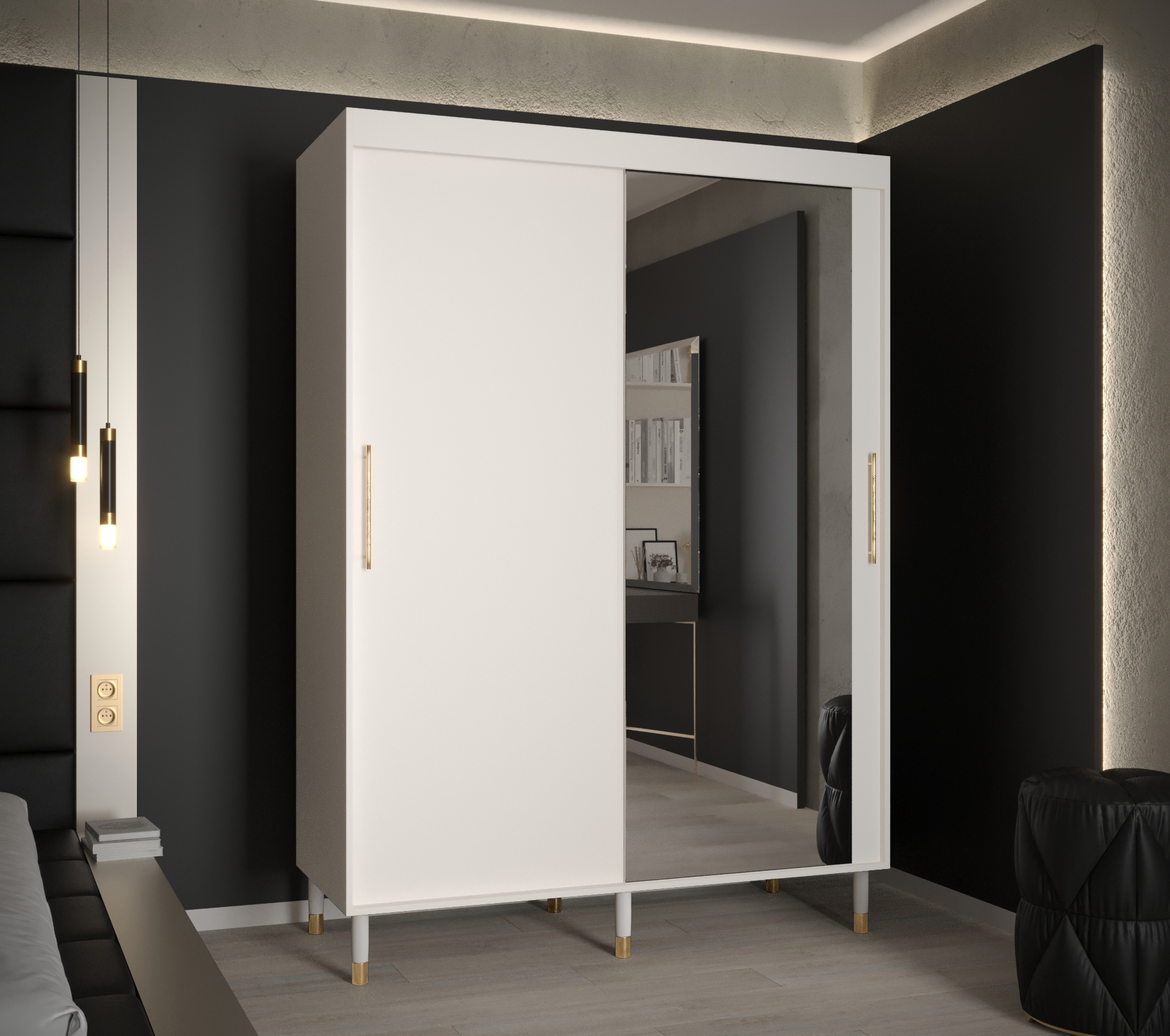Šatní skříň Abi Calipso T2 Barva korpusu: Bílá, Rozměry: 150 cm, Dveře: Bílá + zrcadlo - Bílá,Bílá +