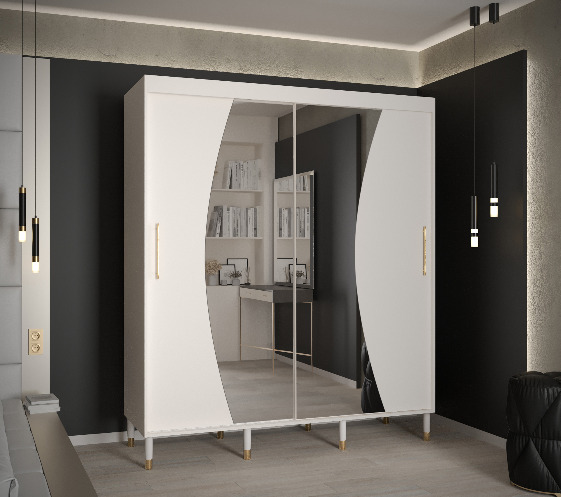 Šatní skříň Abi Calipso Wav Barva korpusu: Bílá, Rozměry: 180 cm, Dveře: Bílá + zrcadlo - Bílá,Bílá 