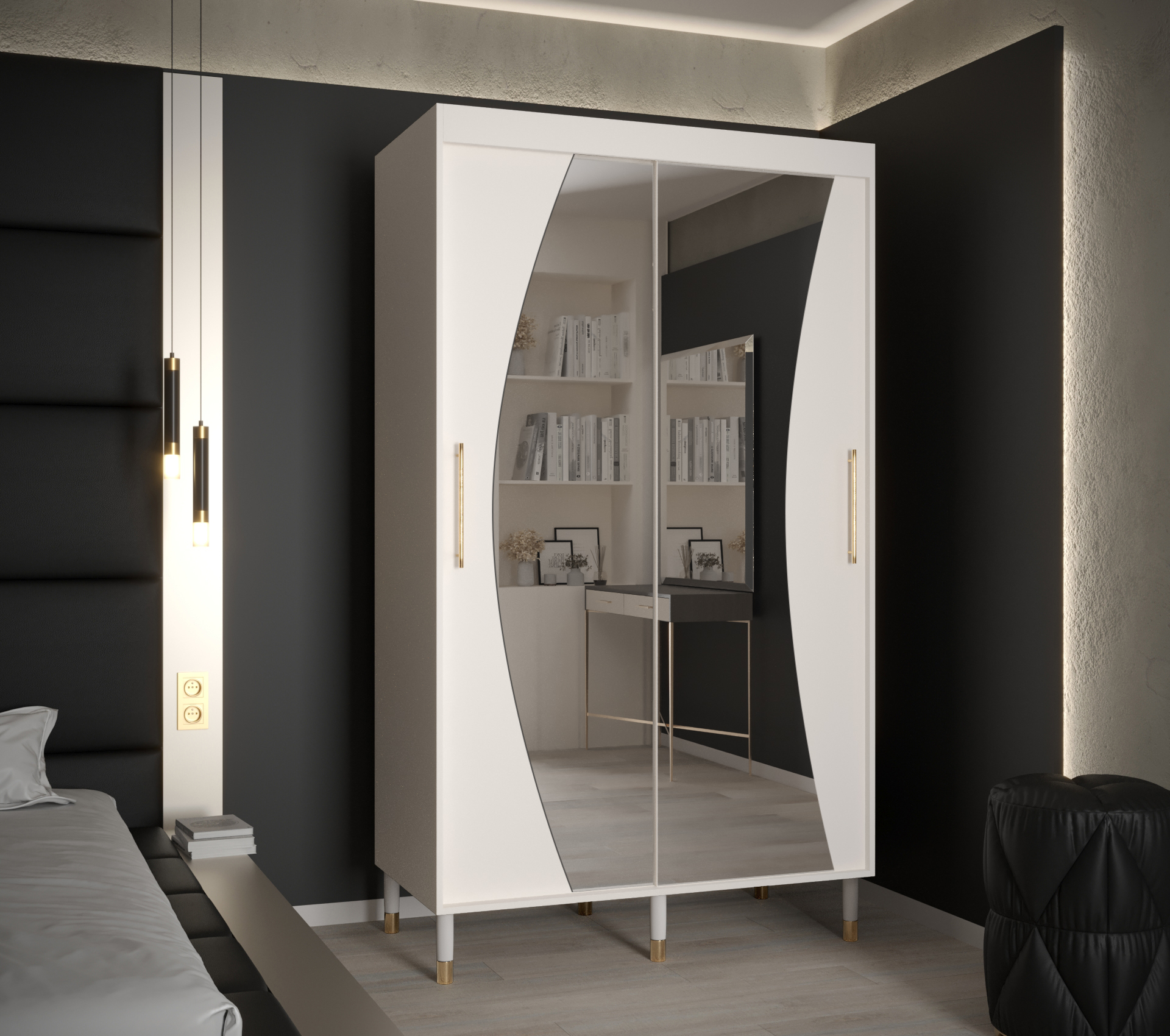 Šatní skříň Abi Calipso Wav Barva korpusu: Bílá, Rozměry: 120 cm, Dveře: Bílá + zrcadlo - Bílá,Bílá 