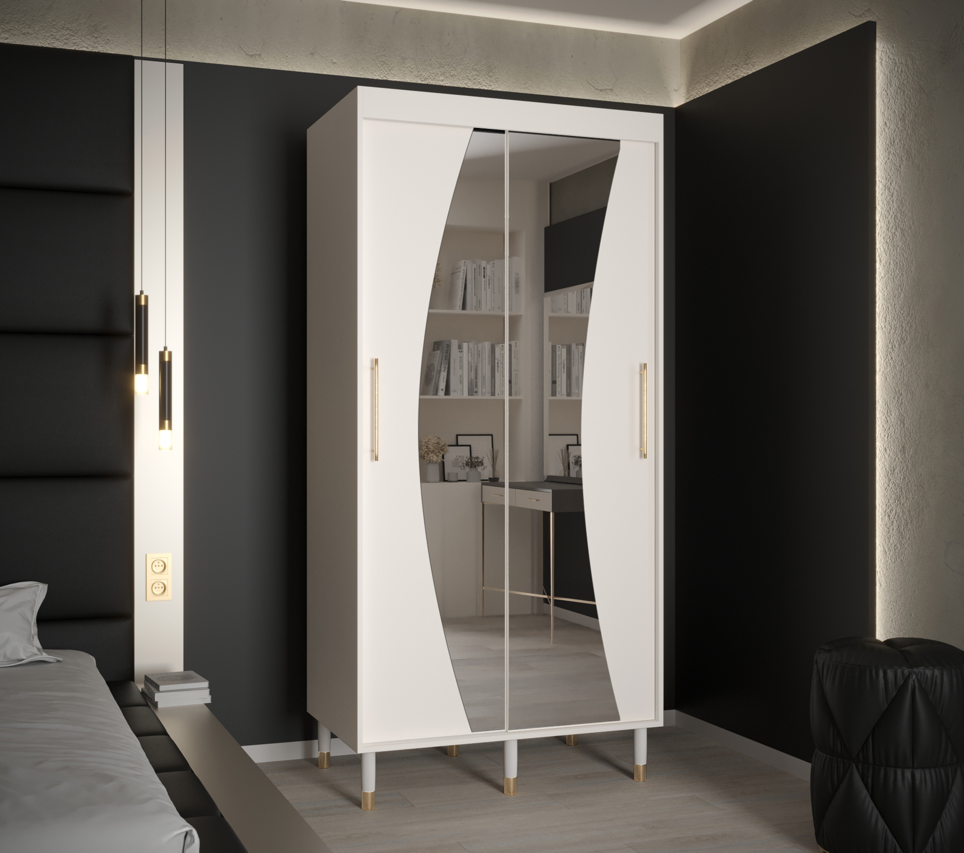 Šatní skříň Abi Calipso Wav Barva korpusu: Bílá, Rozměry: 100 cm, Dveře: Bílá + zrcadlo - Bílá,Bílá 