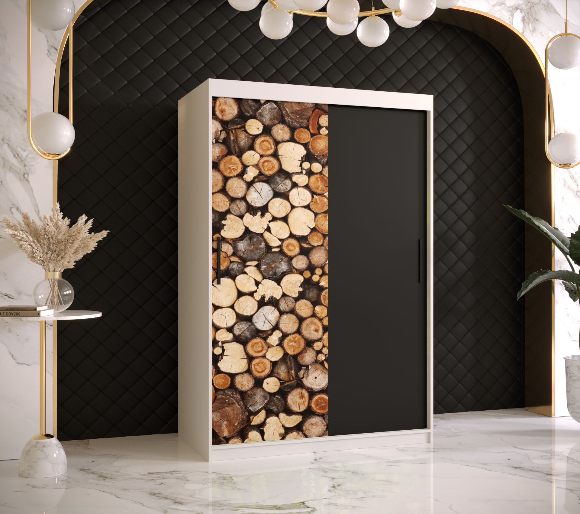 Šatní skříň Abi Drewno Barva korpusu: Bílá, Rozměry: 120 cm, Dveře: Drewno - dřevo + černá - Bílá,Dr