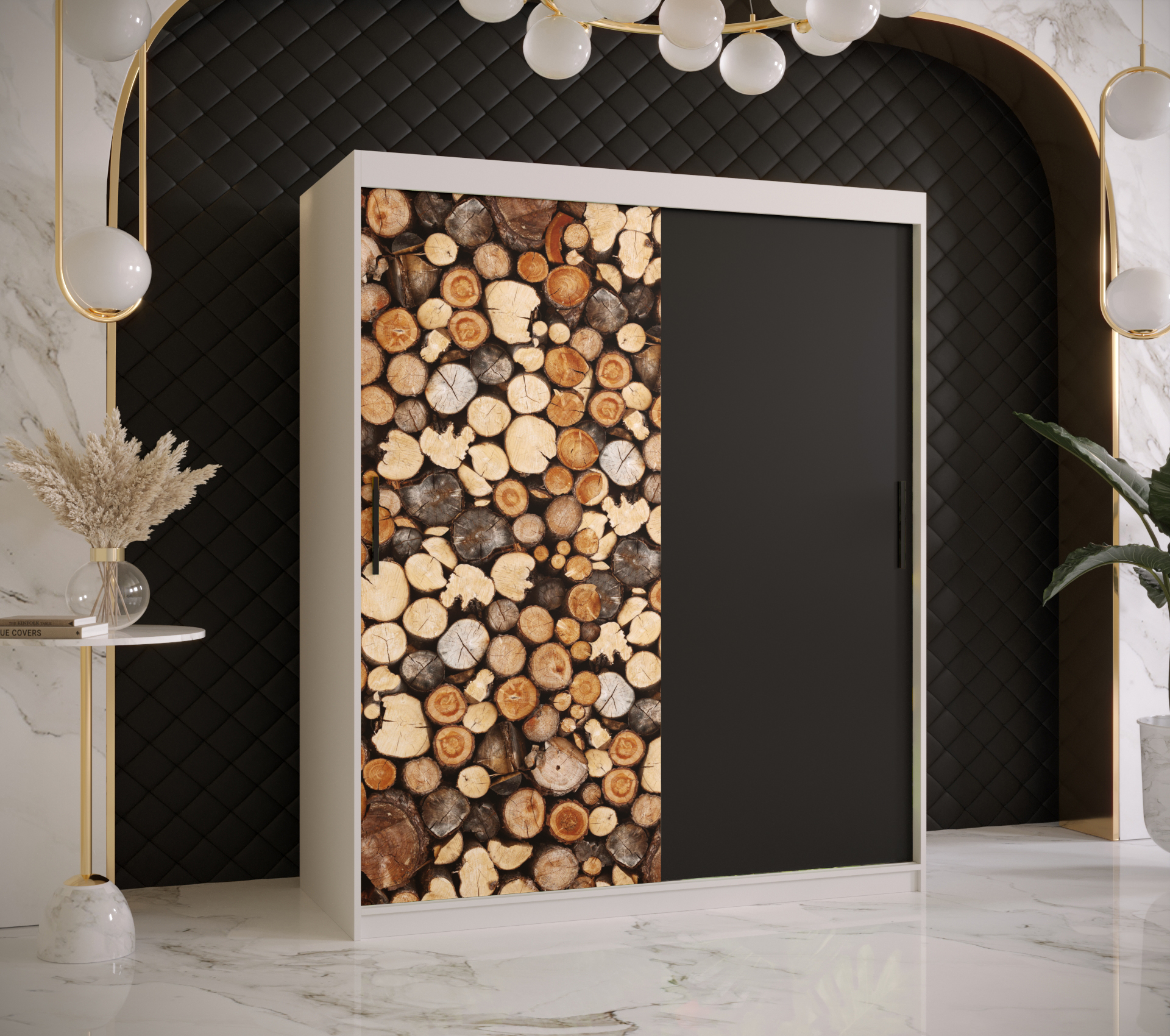 Šatní skříň Abi Drewno Barva korpusu: Bílá, Rozměry: 150 cm, Dveře: Drewno - dřevo + černá - Bílá,Dr