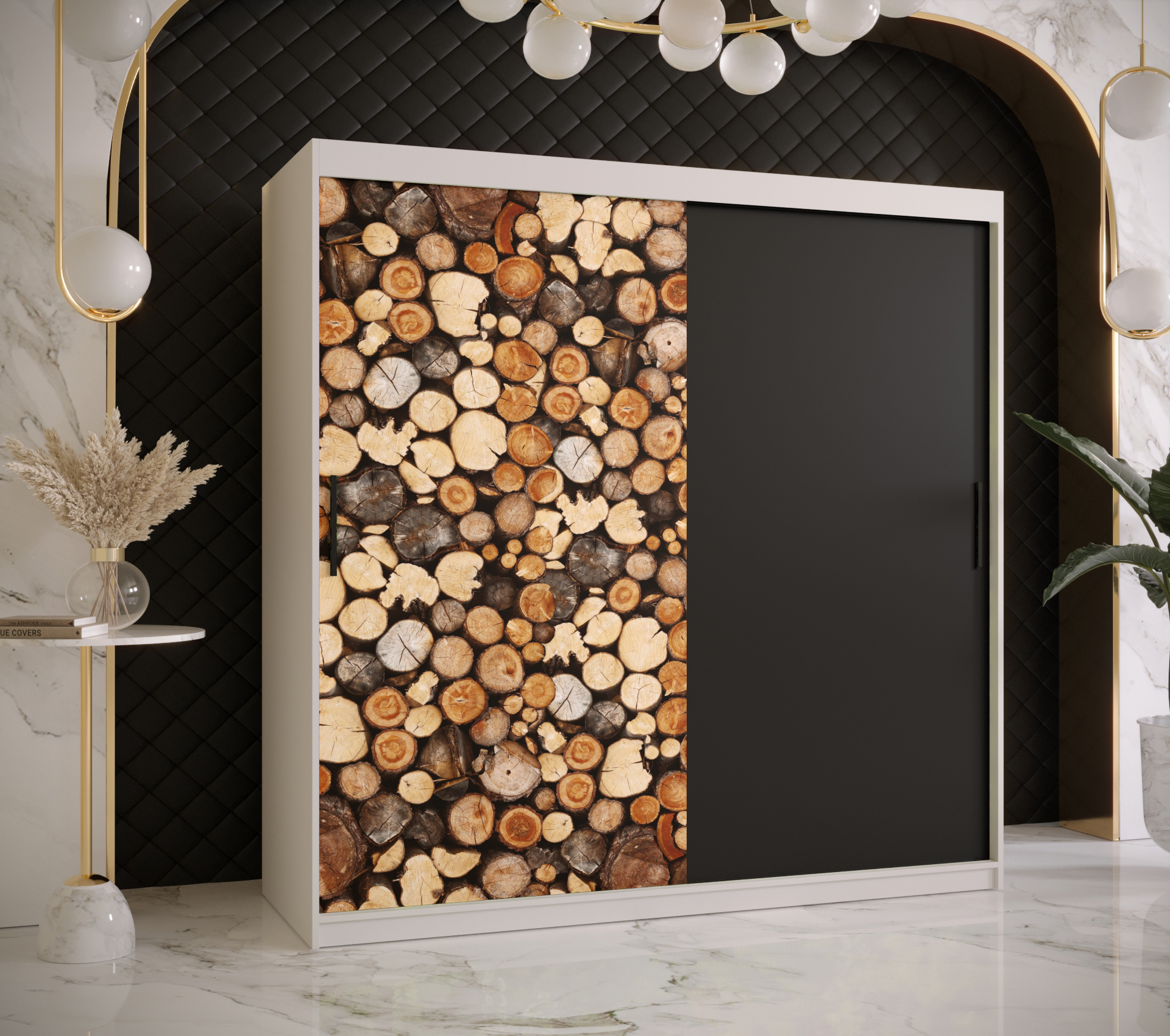 Šatní skříň Abi Drewno Barva korpusu: Bílá, Rozměry: 180 cm, Dveře: Drewno - dřevo + černá - Bílá,Dr
