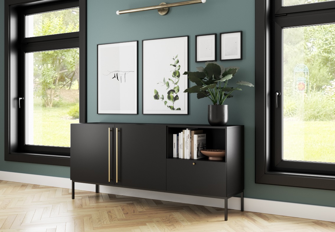 Komoda Lanzzi 180 Barva korpusu: Černá, Dveře: Černé